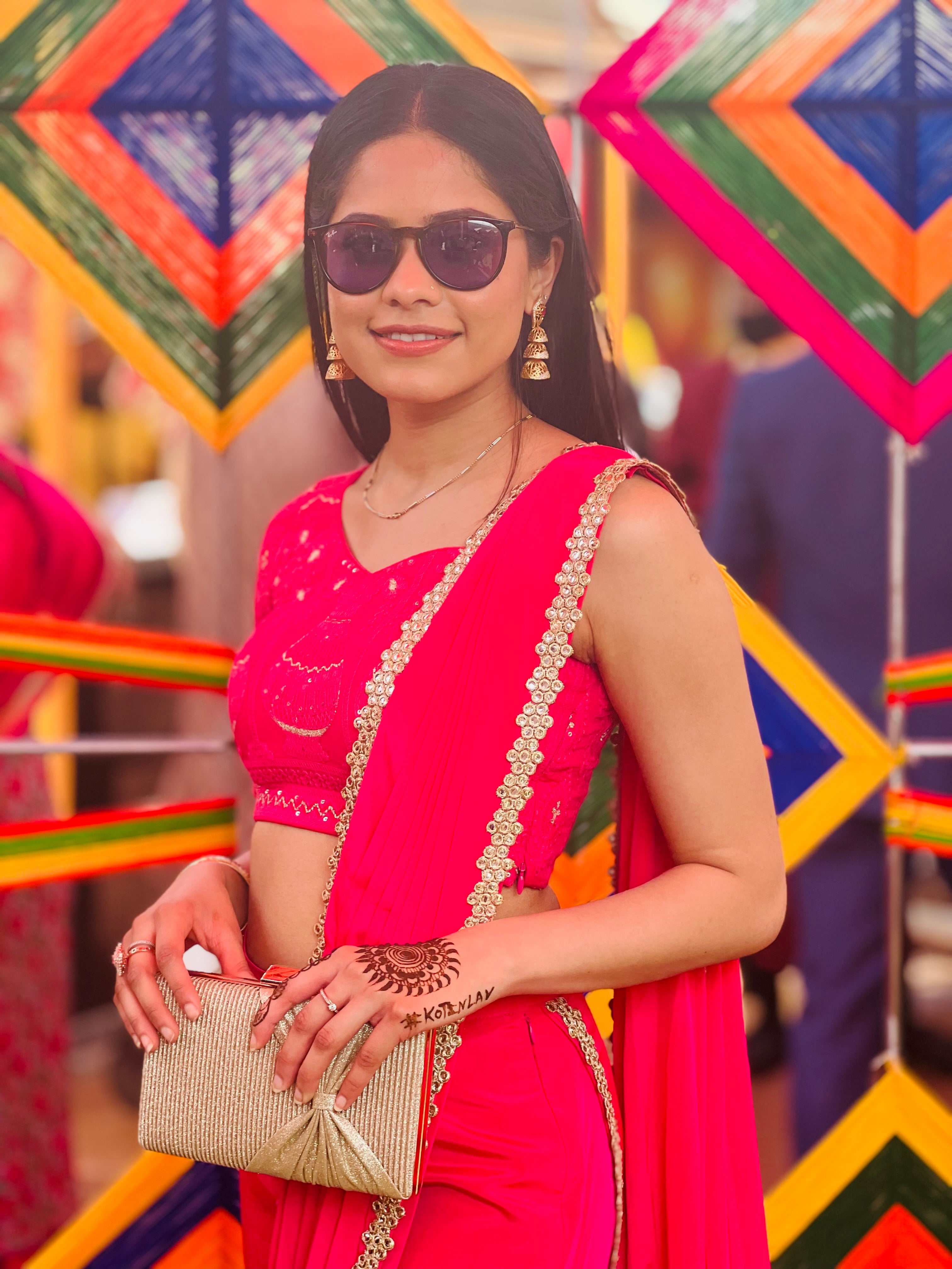 Carrot Pink Crepe Saree