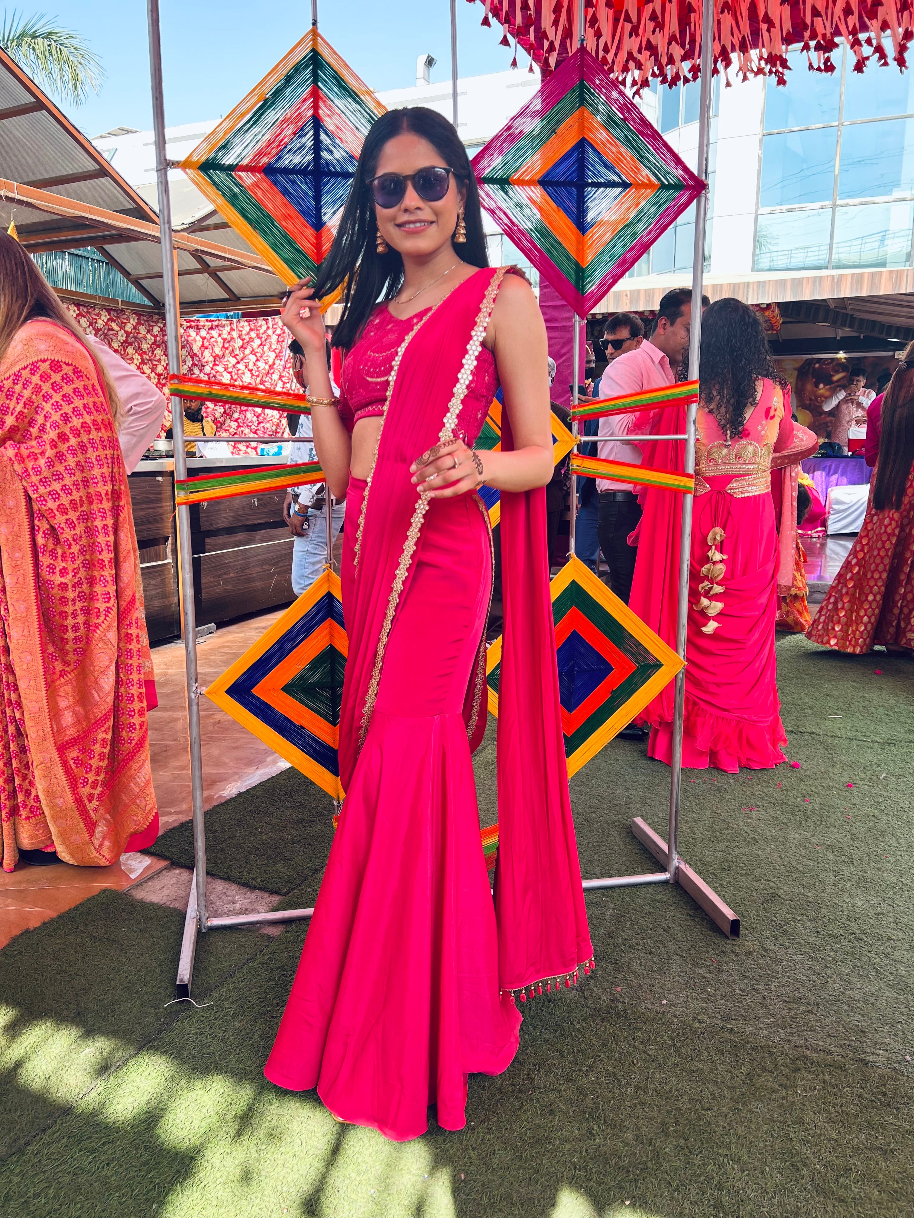 Carrot Pink Crepe Saree