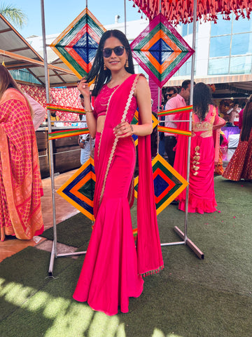 Carrot Pink Crepe Saree