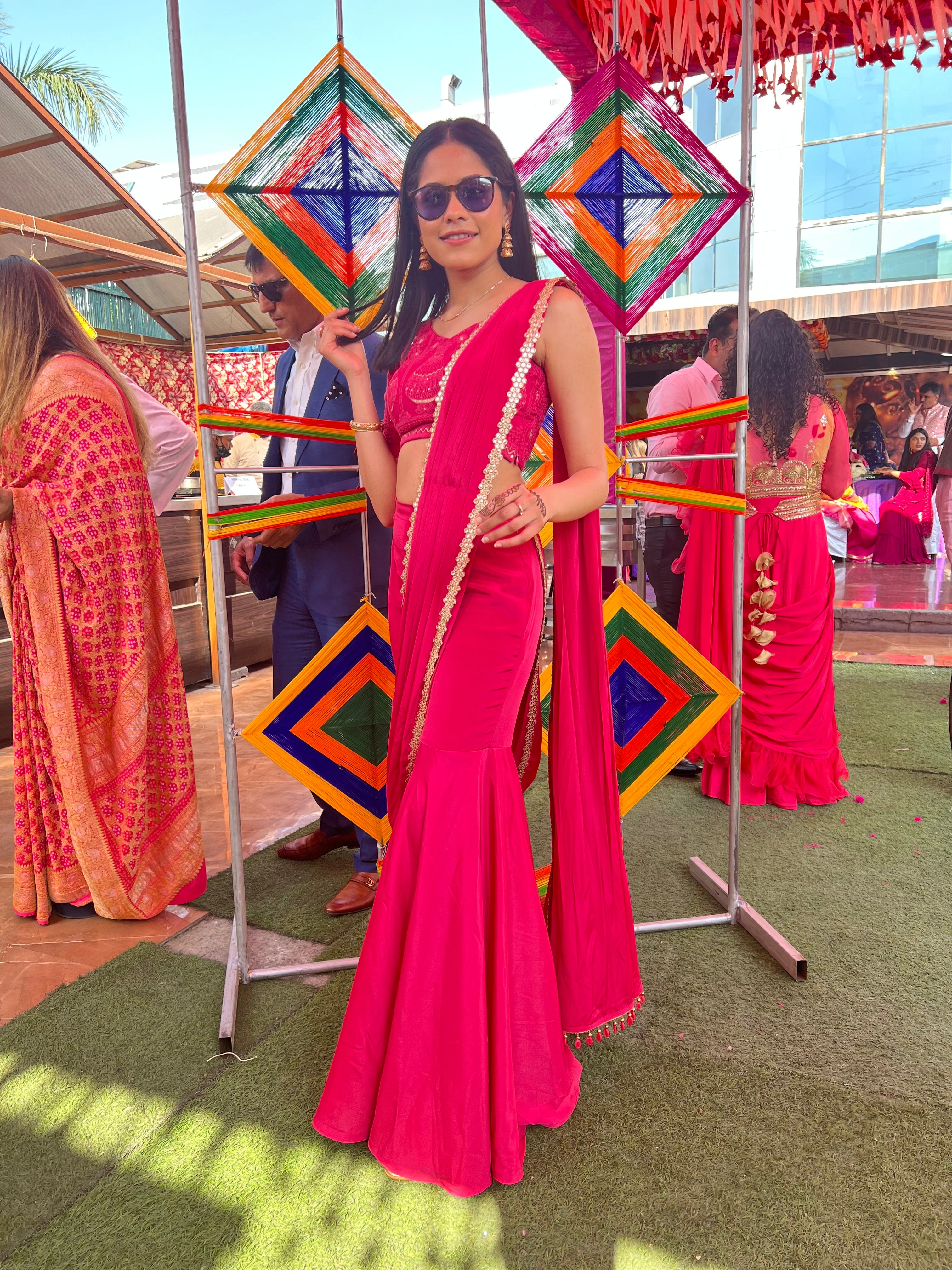 Carrot Pink Crepe Saree