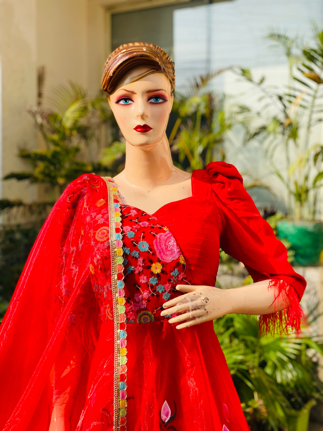 Red Hand Painted Anarkali