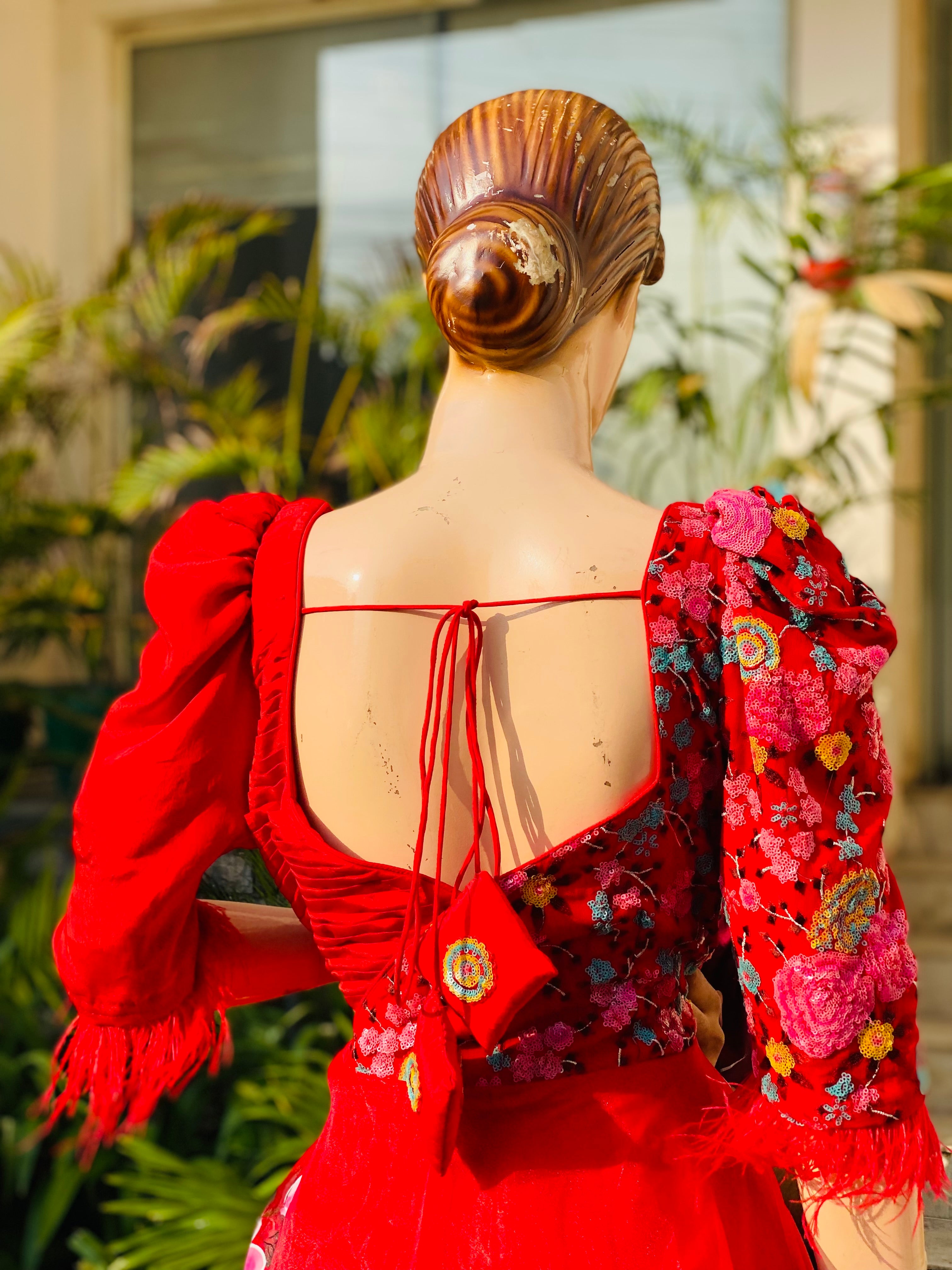 Red Hand Painted Anarkali