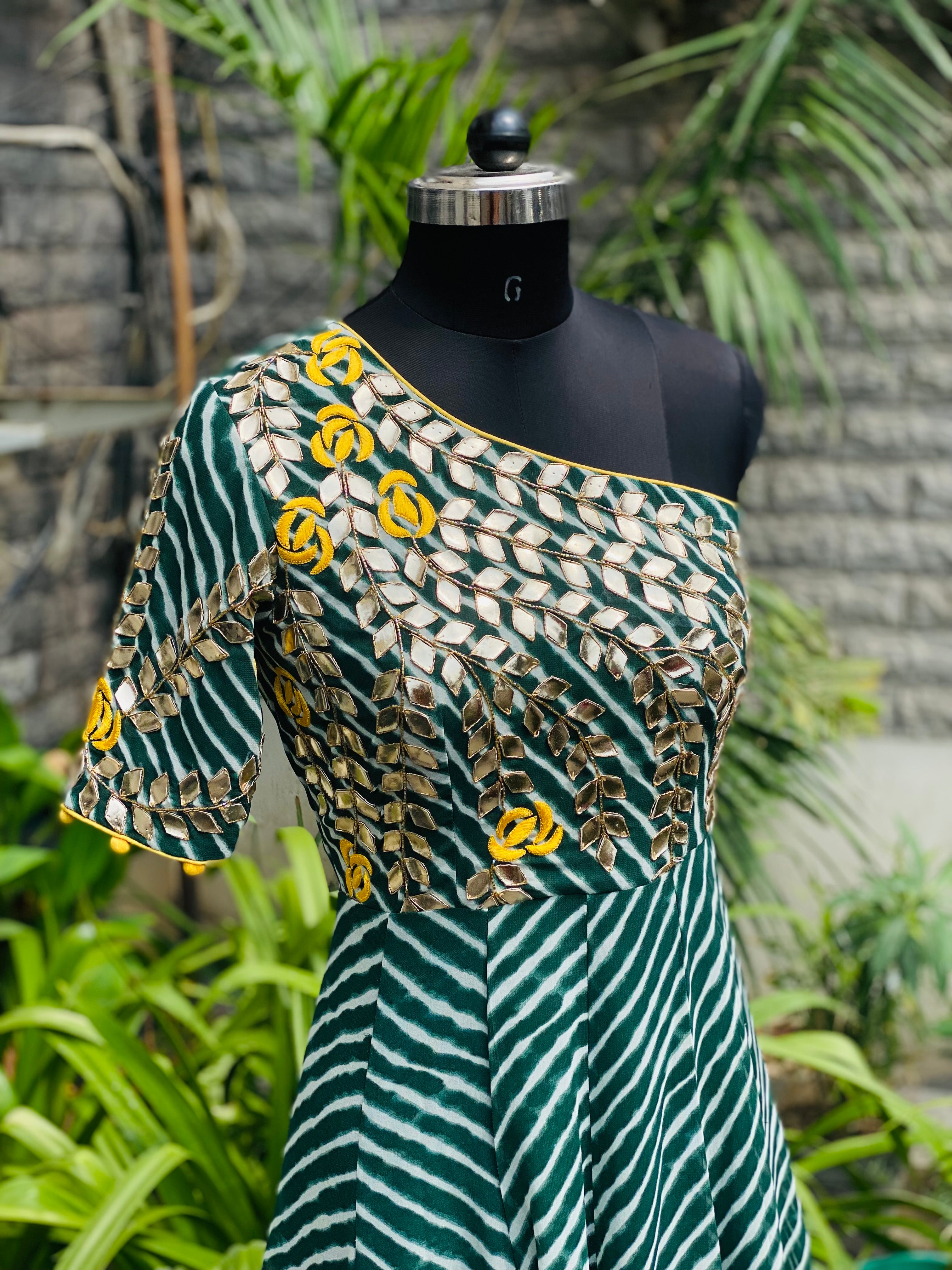 Guneet Green Ethnic Leheriya Maxi