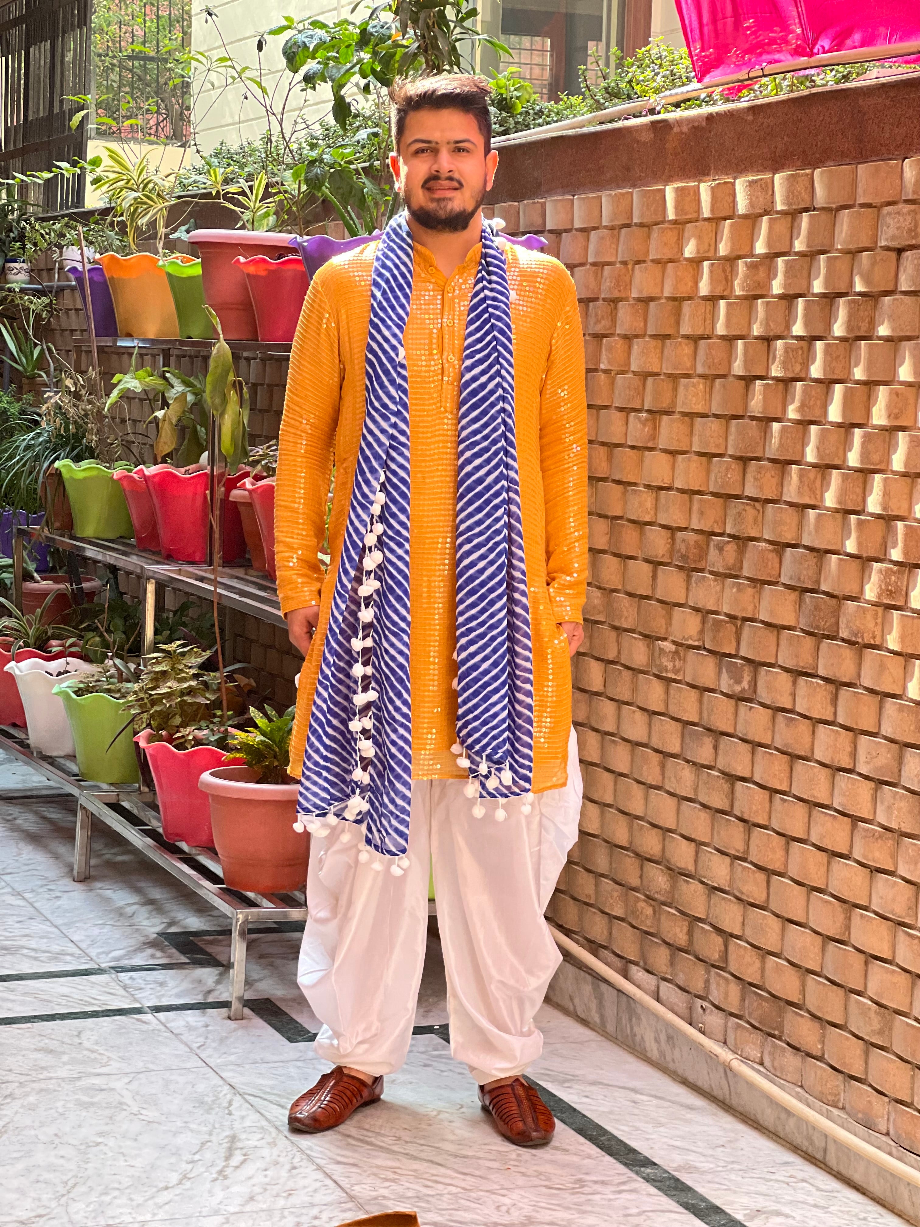 Menswear Yellow Sequin Kurta Set
