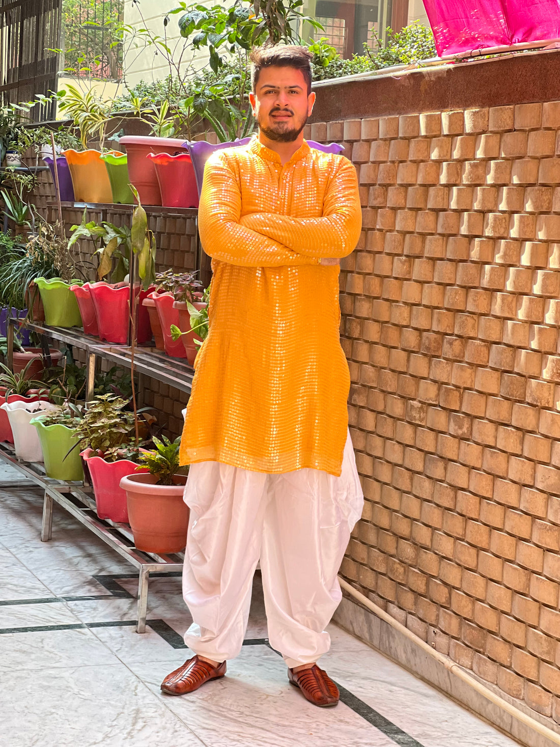 Menswear Yellow Sequin Kurta Set