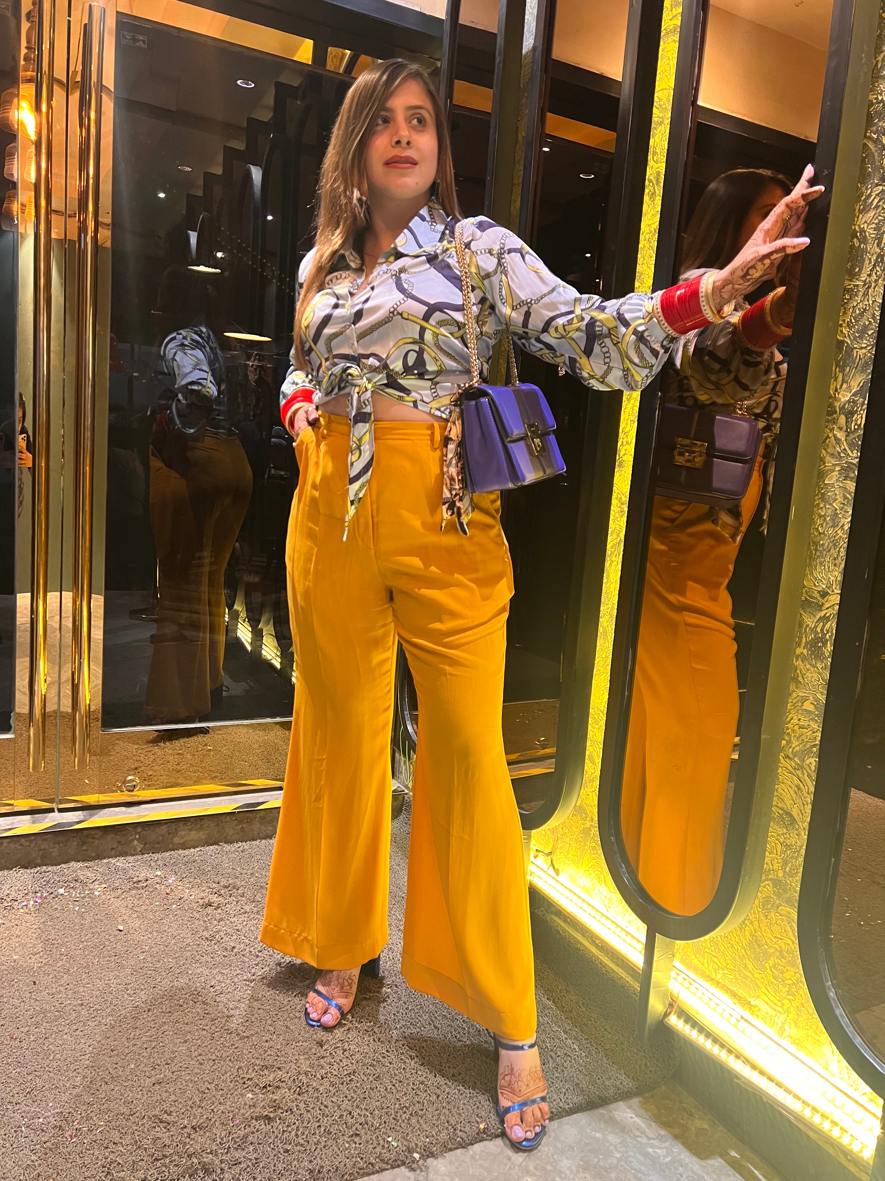 Yellow Bell Bottom Pant | Designer Pants | Lakhina Couture