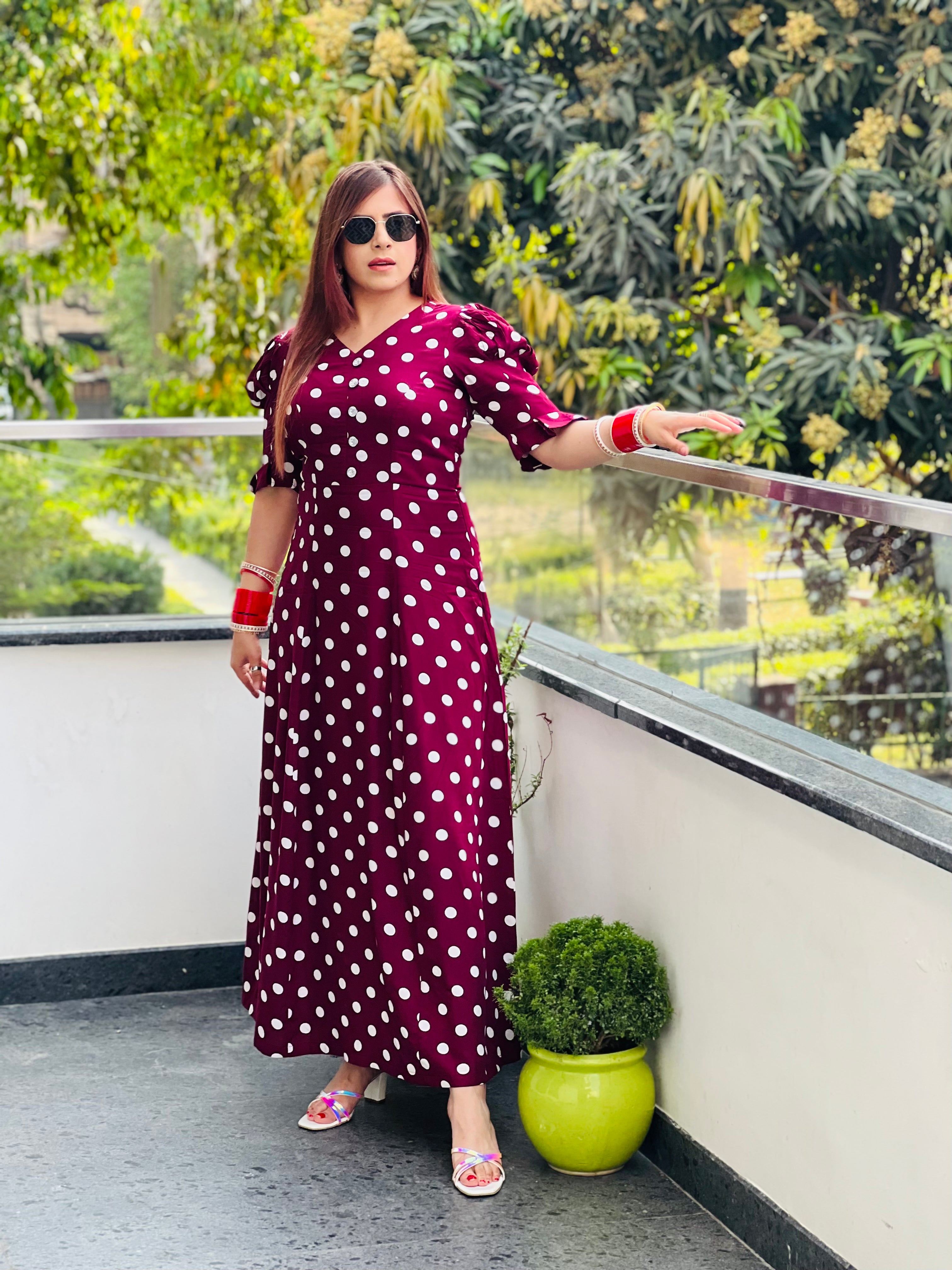 Wine Polka Dot Maxi