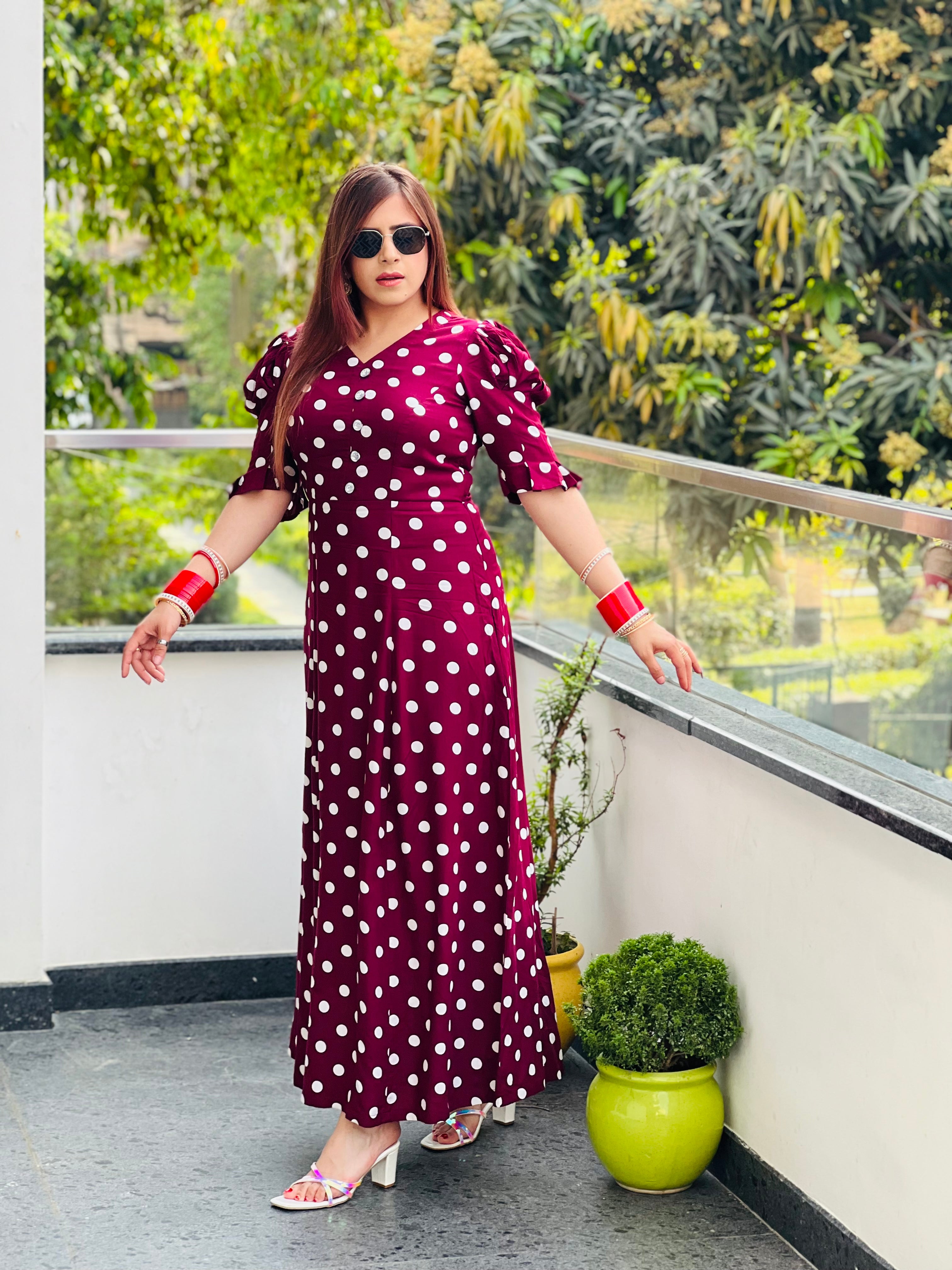 Wine Polka Dot Maxi