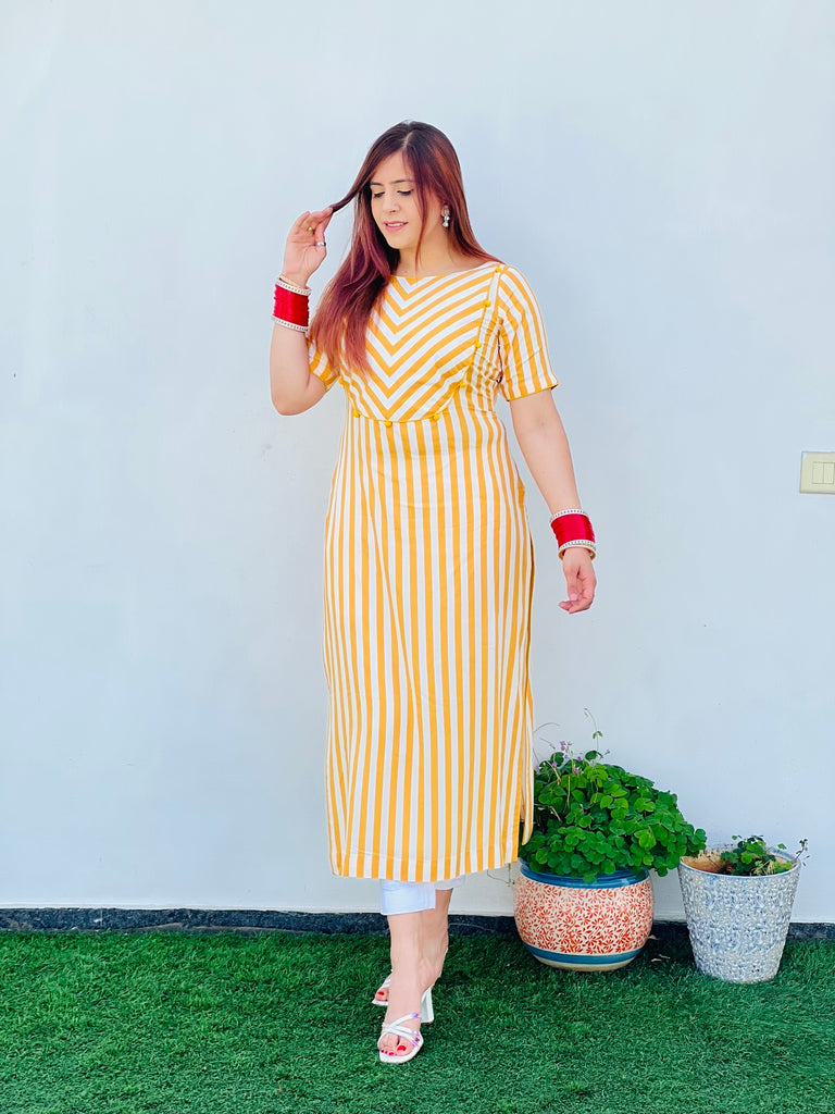 Yellow & White Stripes Kurti