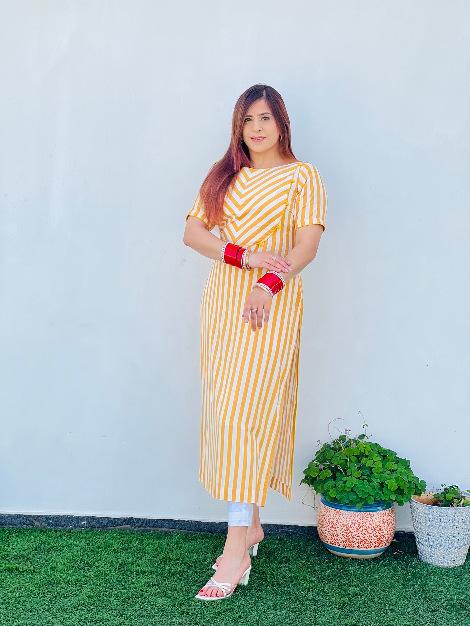 Yellow & White Stripes Kurti