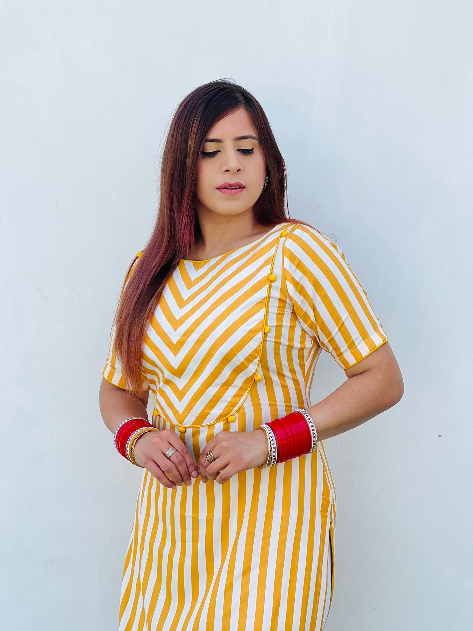 Yellow & White Stripes Kurti