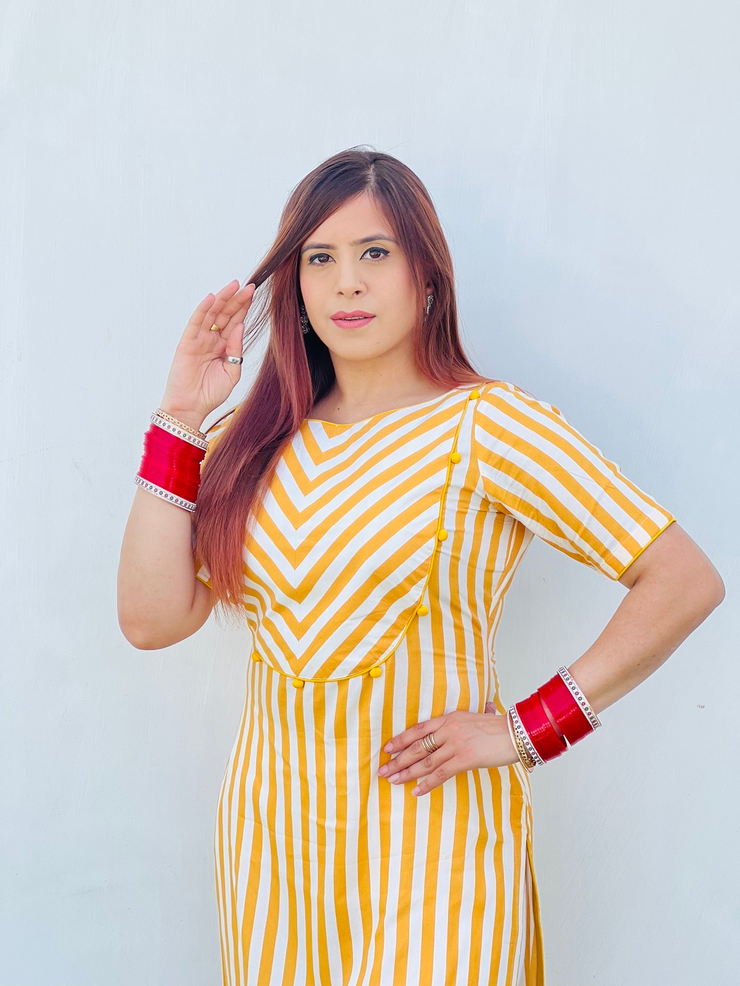 Yellow & White Stripes Kurti