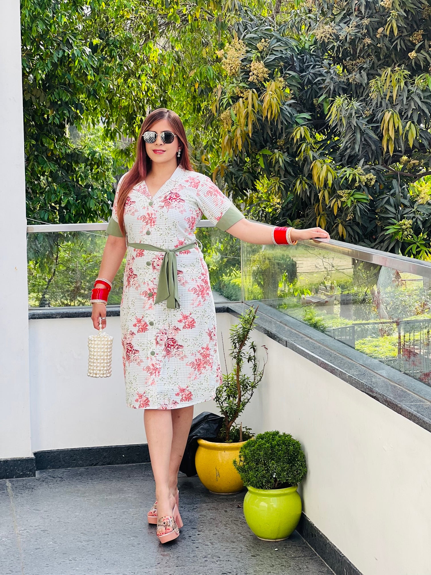 Off White Floral Midi