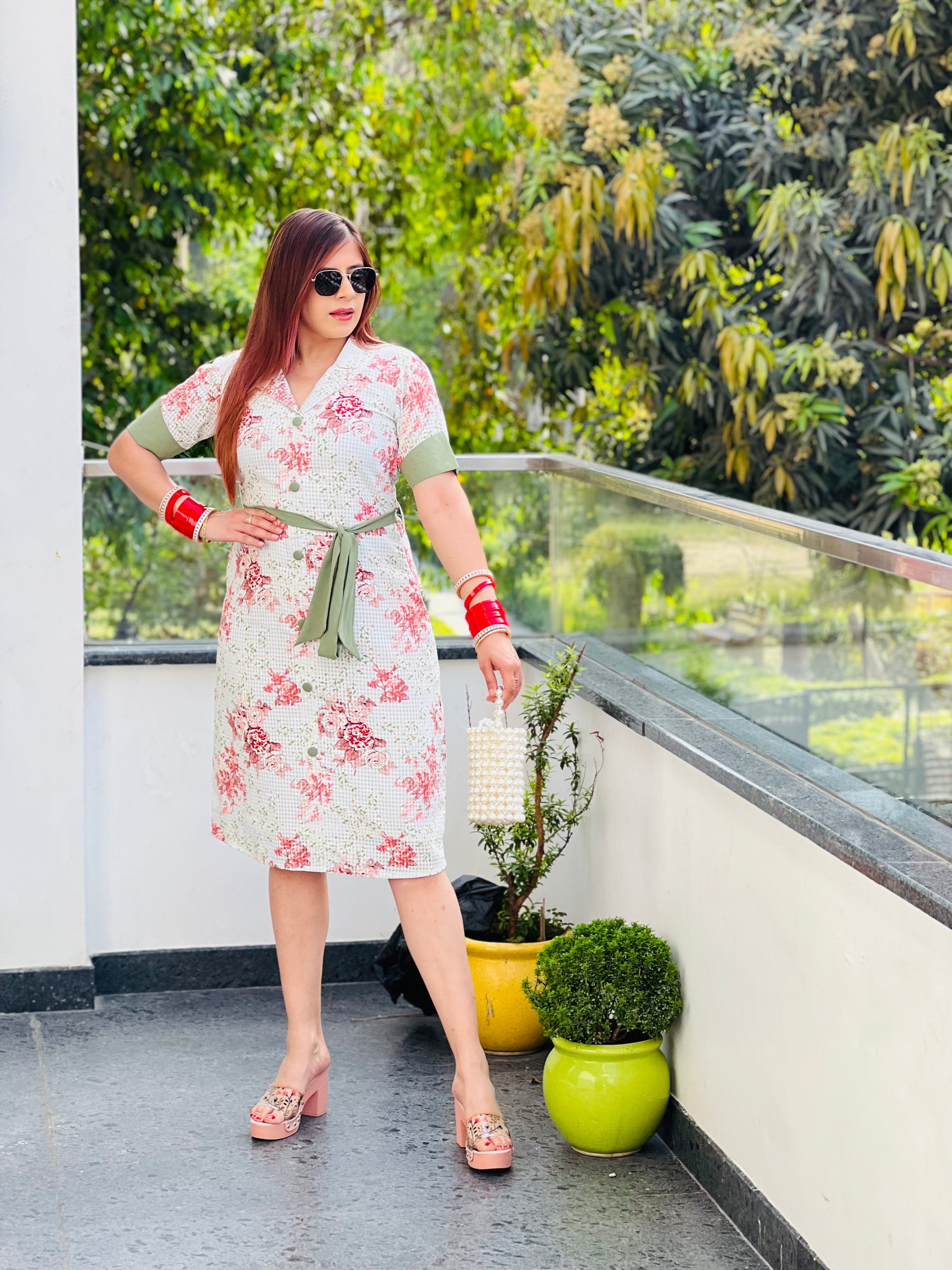 Off White Floral Midi