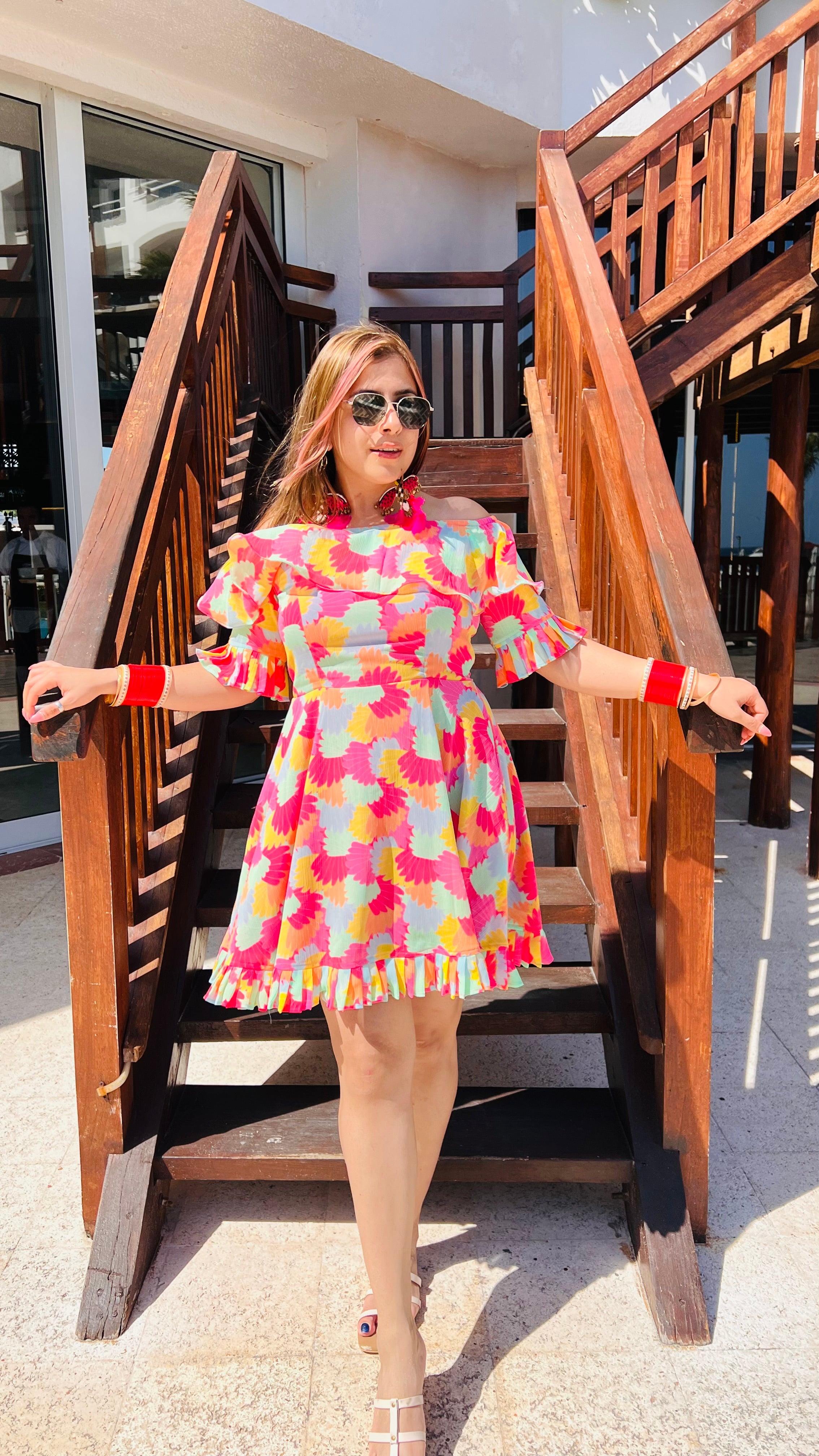 Pink Fish Fin Off Shoulder Dress