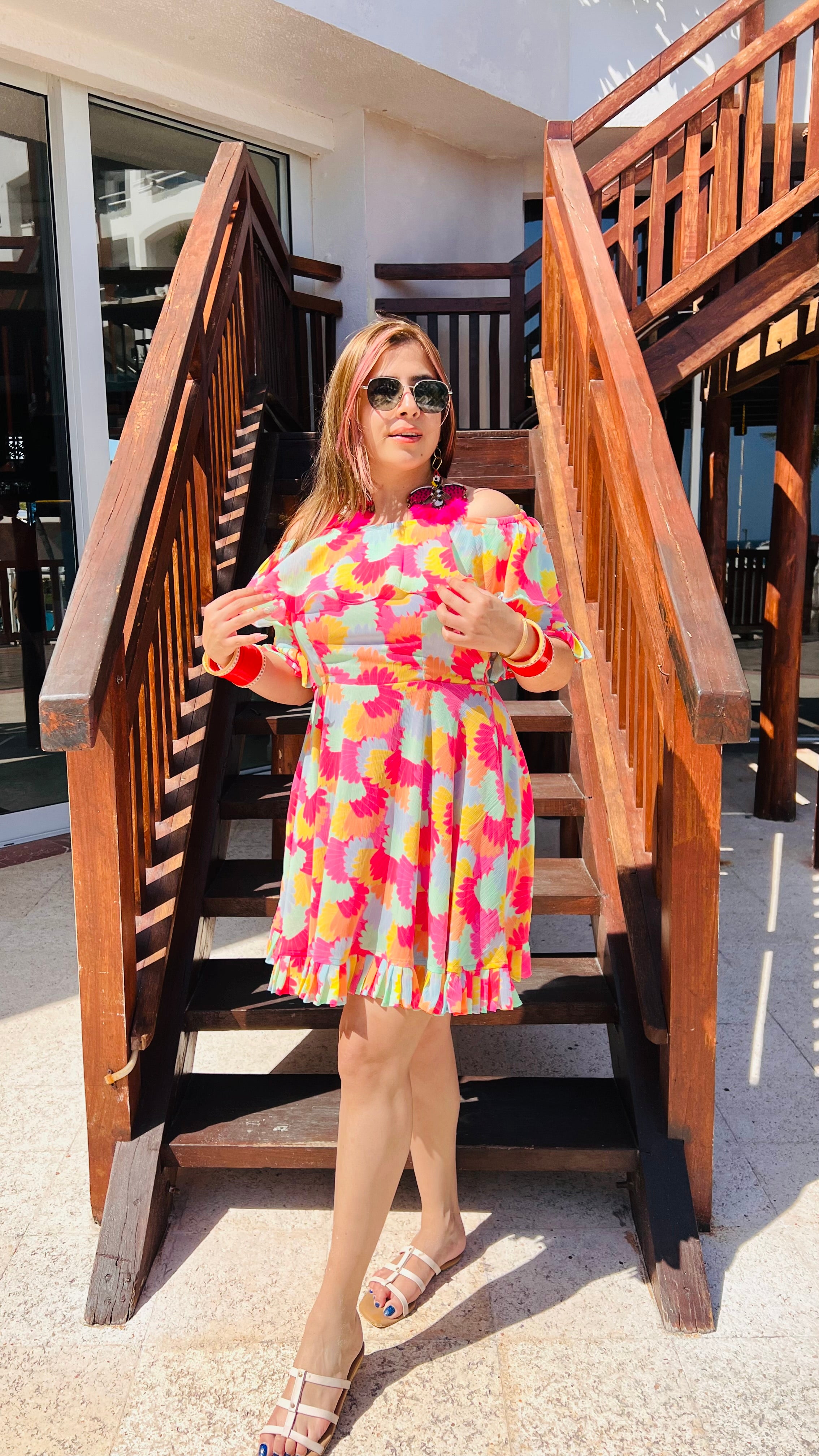 Pink Fish Fin Off Shoulder Dress