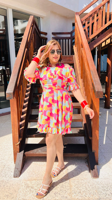 Pink Fish Fin Off Shoulder Dress