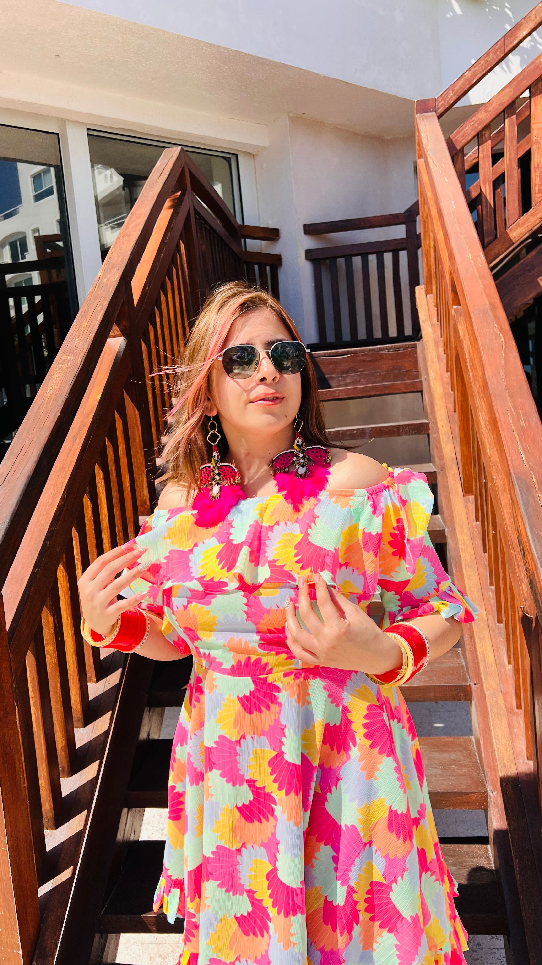 Pink Fish Fin Off Shoulder Dress