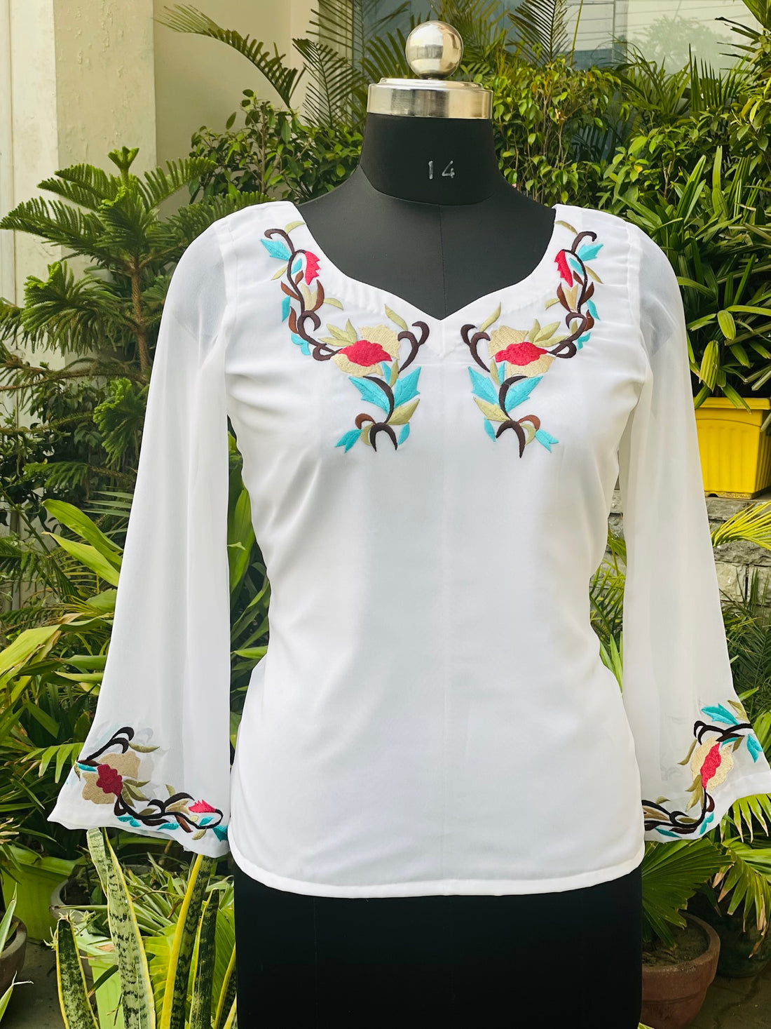 White Colorful embroidered Top