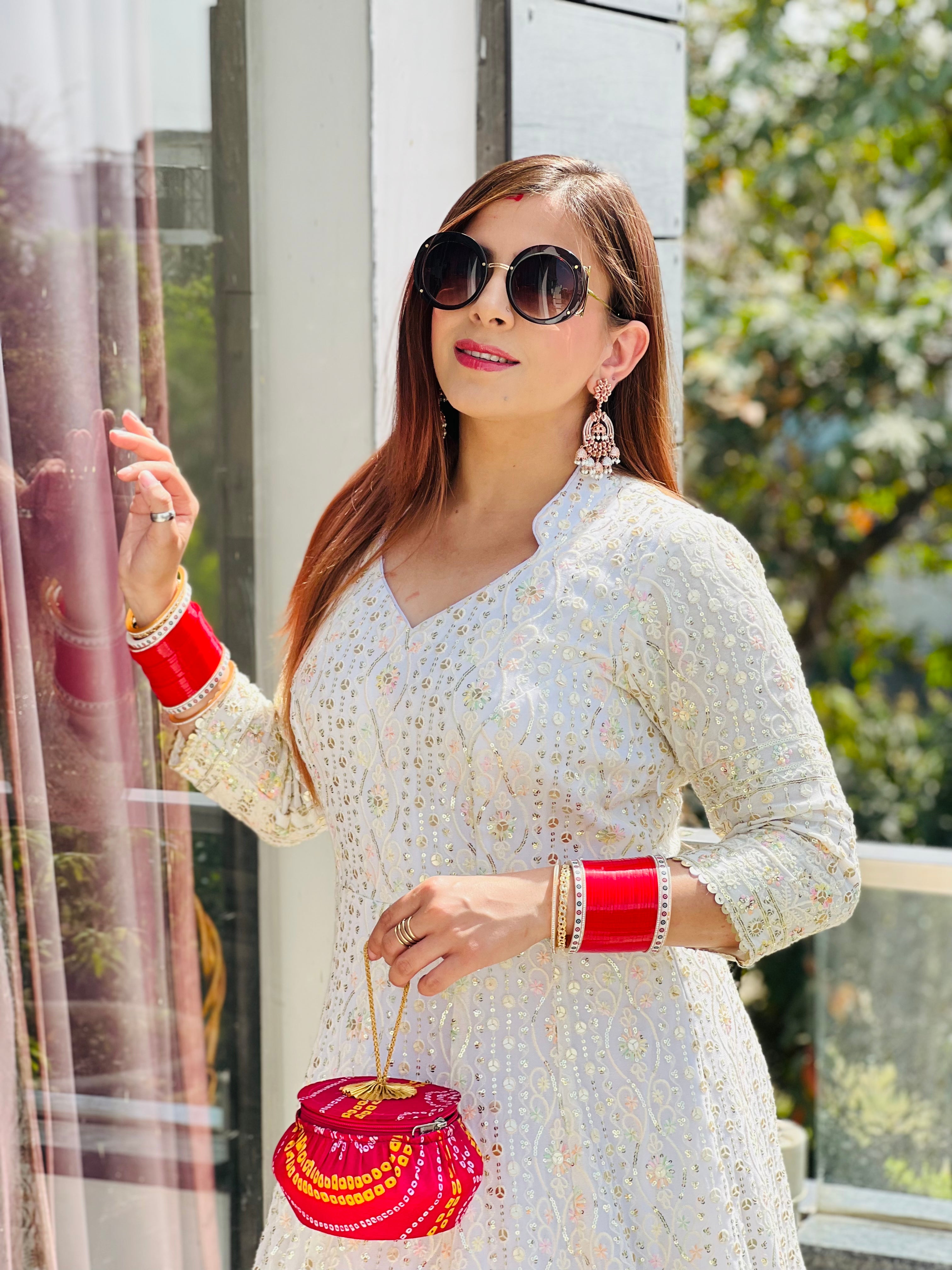 White Pure Chikankari Anarkali