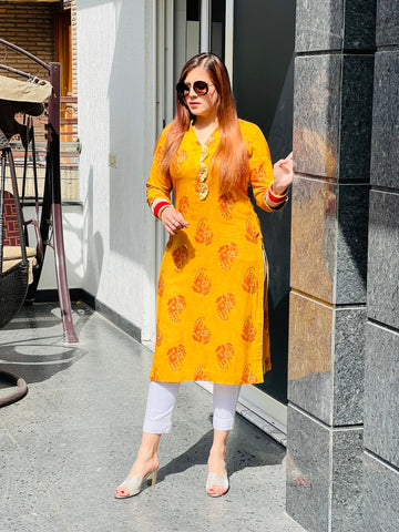 Yellow Printed Kurti