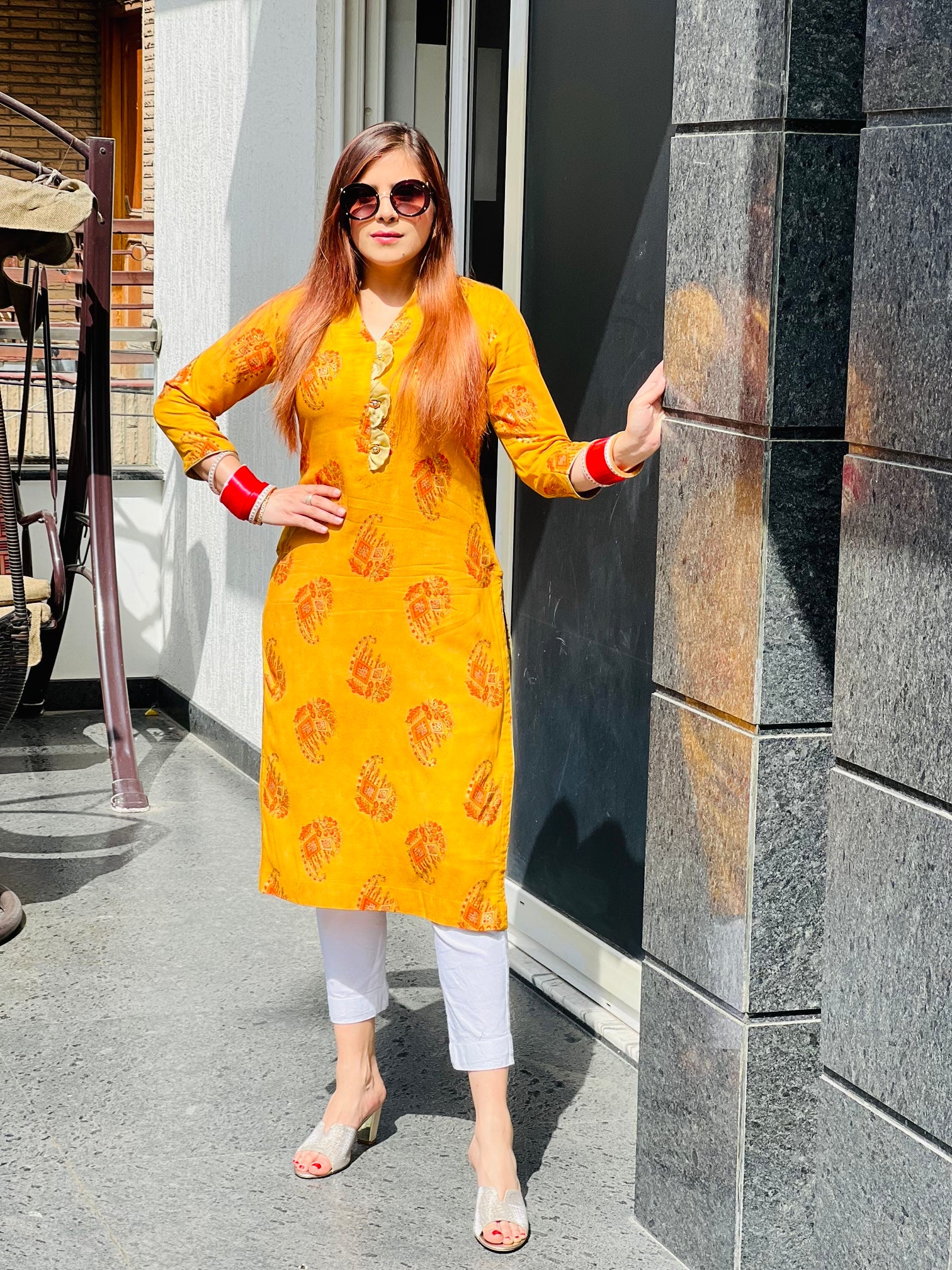 Yellow Printed Kurti