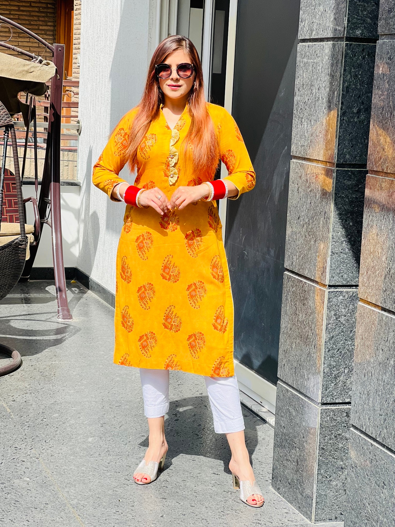 Yellow Printed Kurti