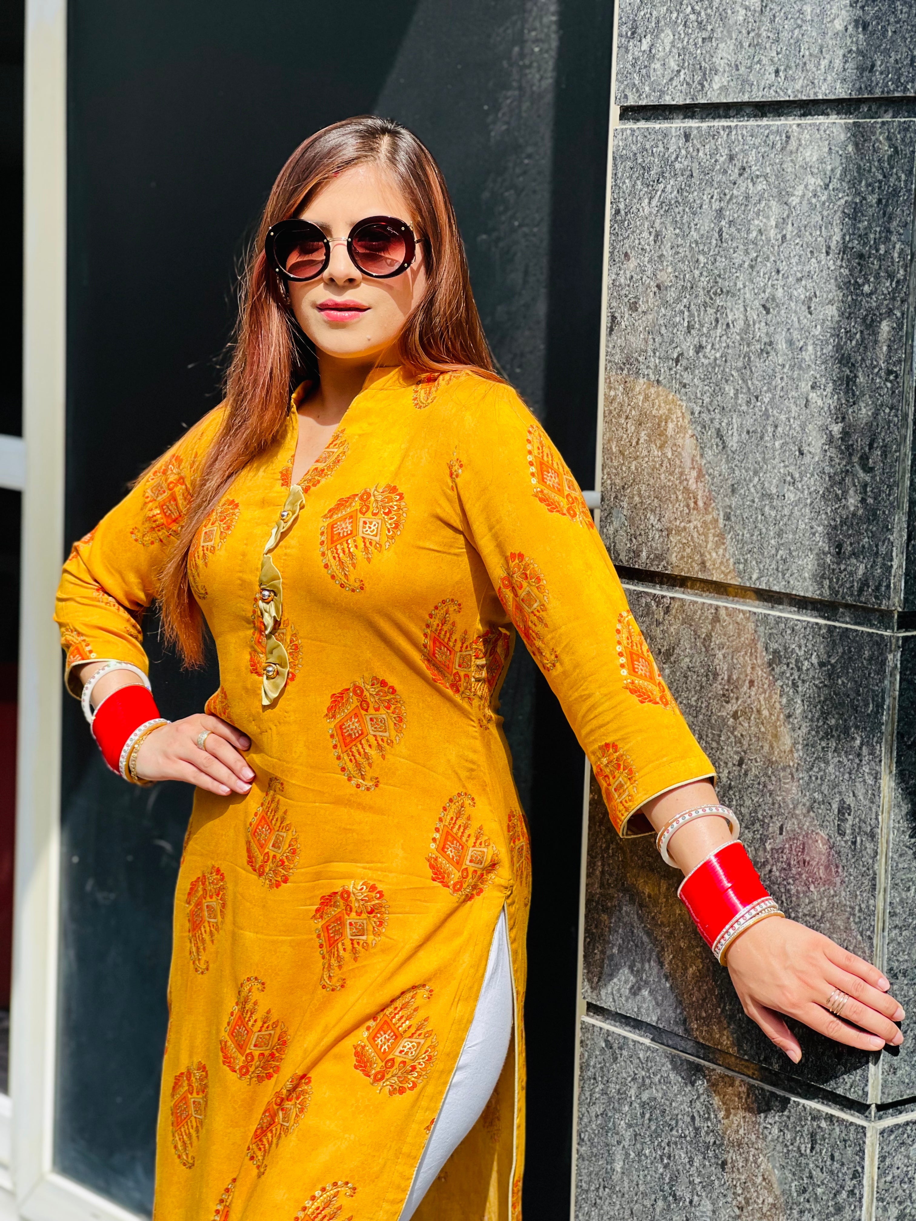 Yellow Printed Kurti