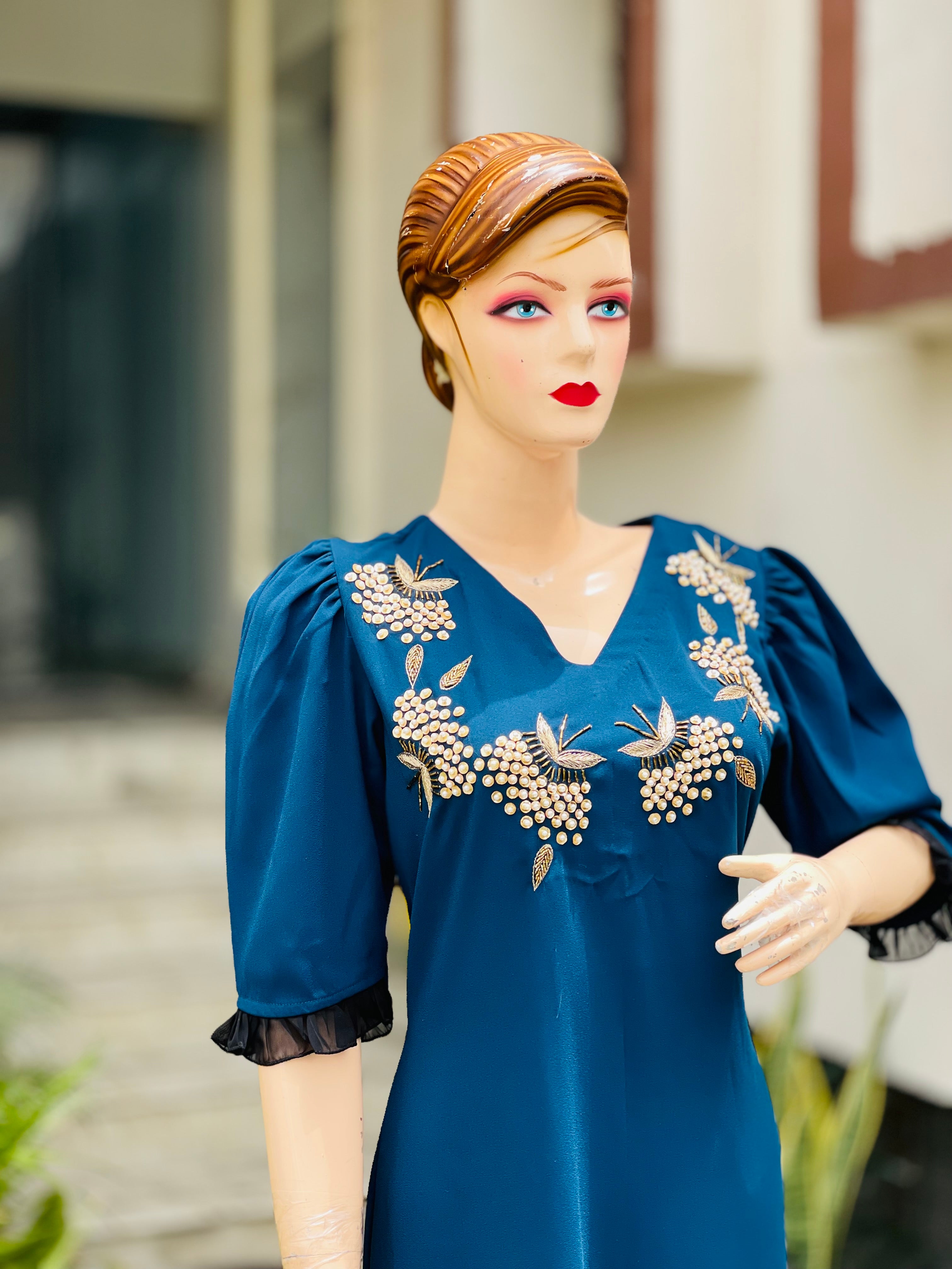 Teal Blue Embroidered Jumpsuit