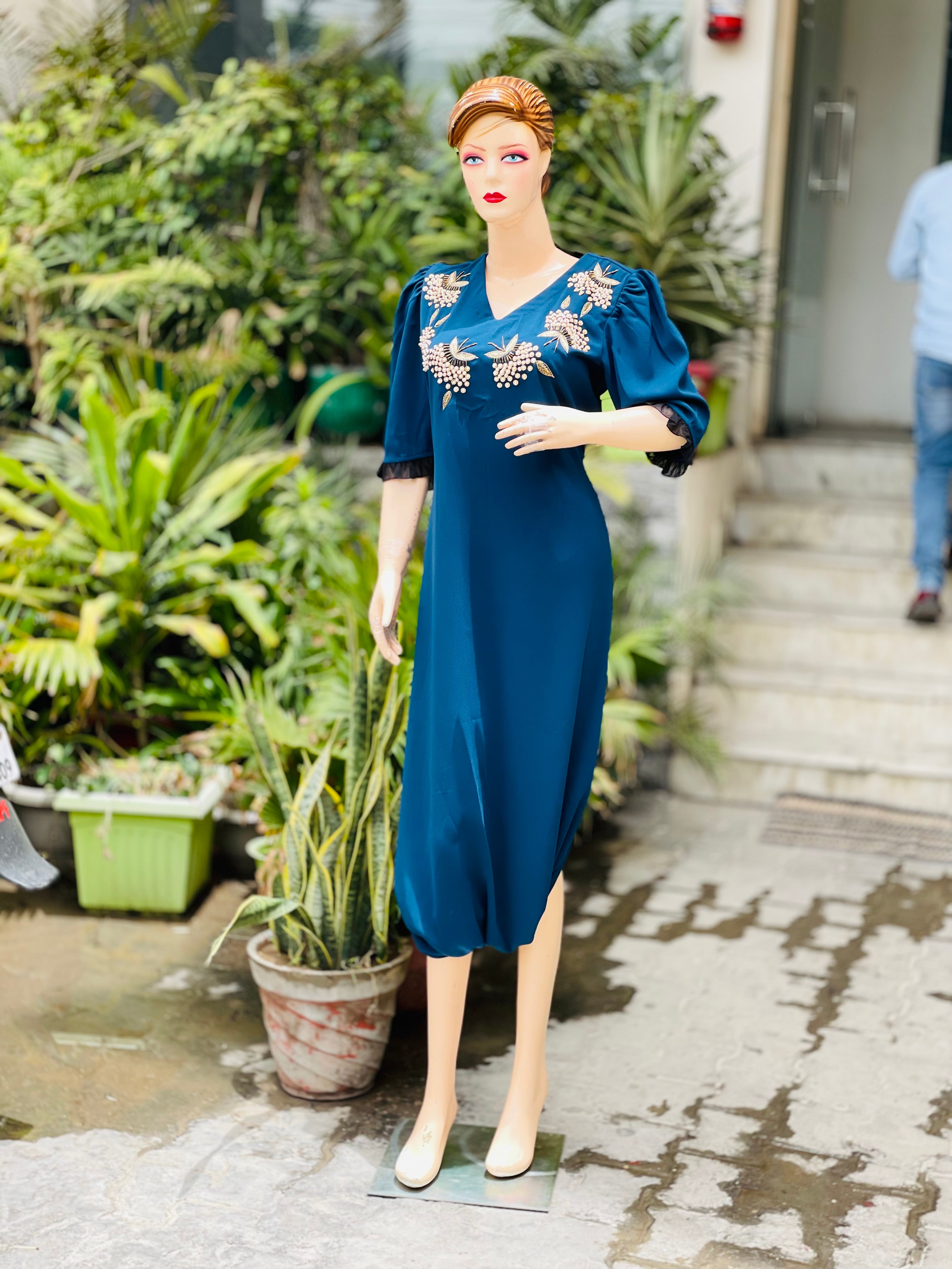 Teal Blue Embroidered Jumpsuit