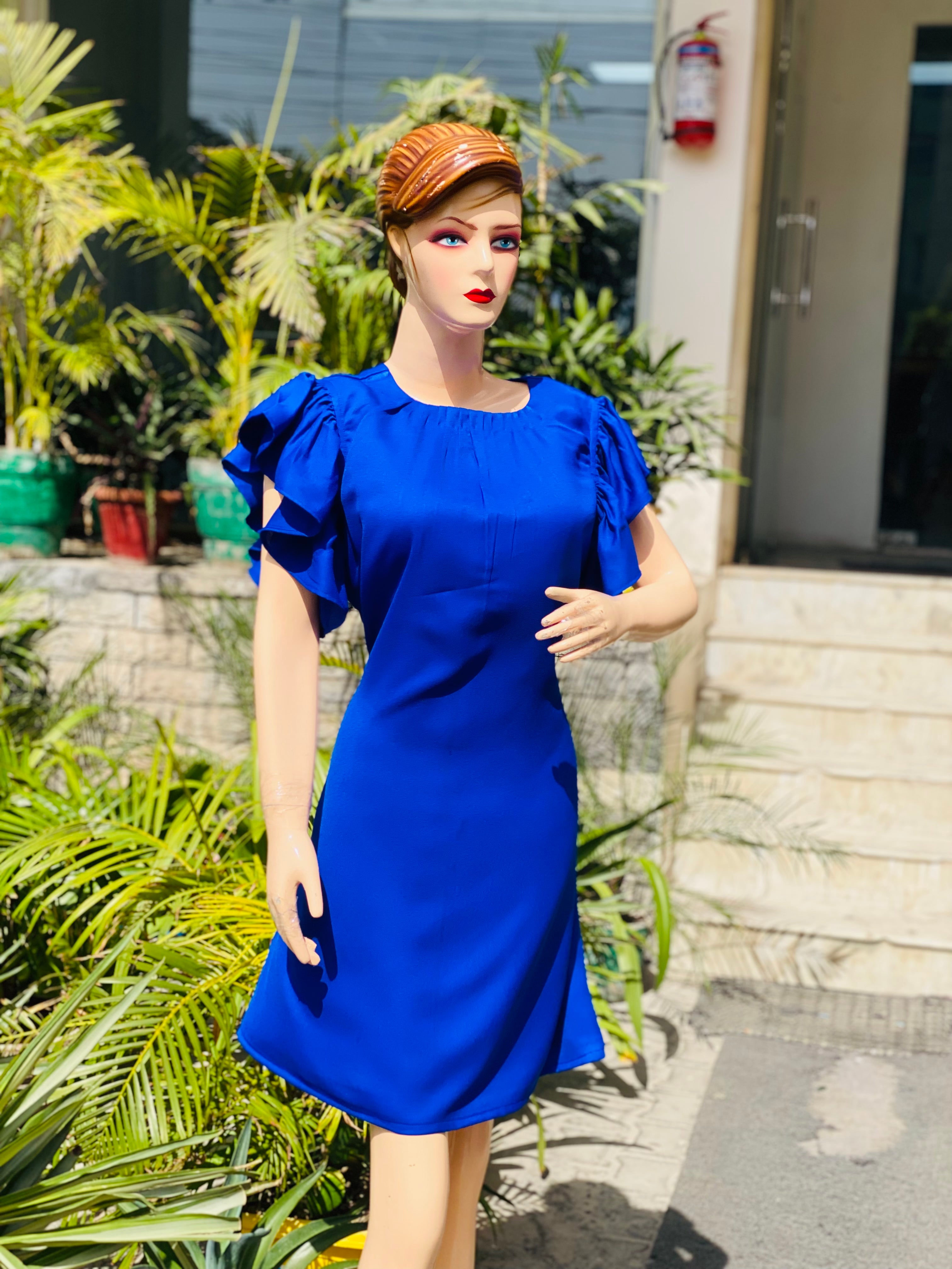 Royal Blue Solid Designer Dress