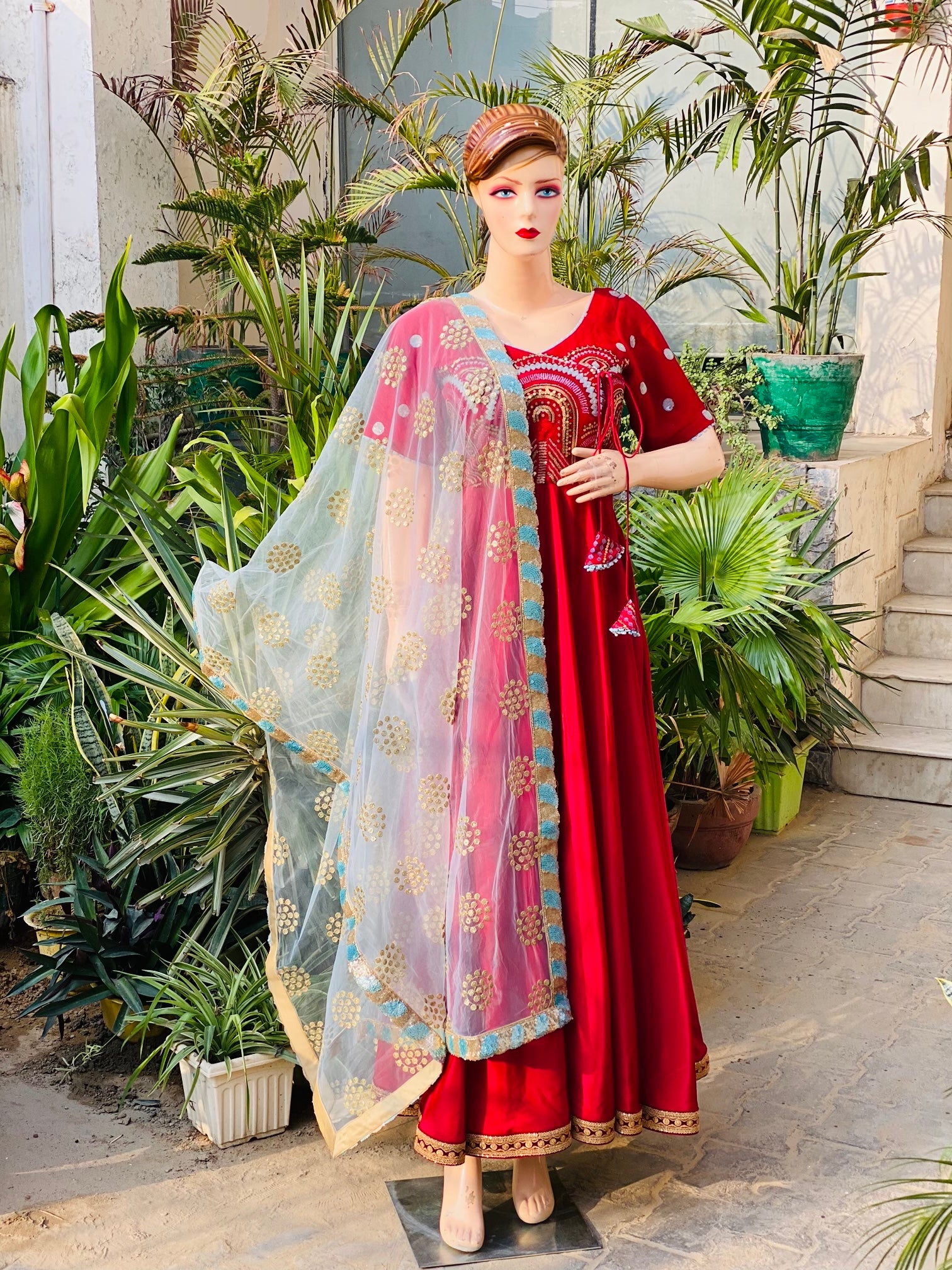 Maroon Anarkali With Dupatta