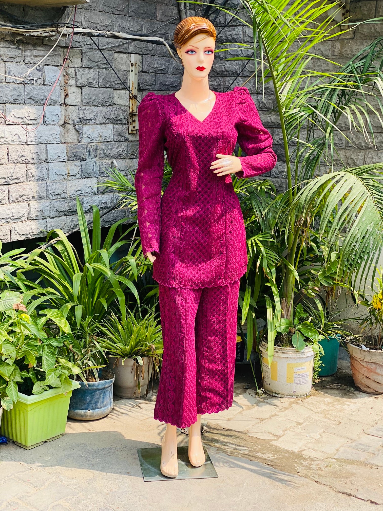 Wine Chikankari Co-Ord Set