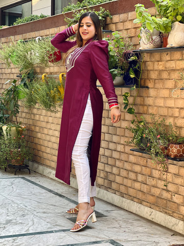Wine Silk Kurti