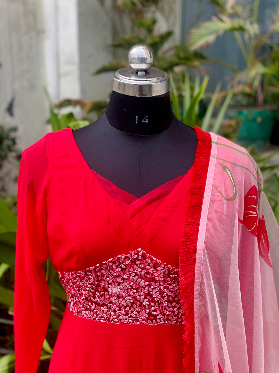 Red Anarkali With Dupatta