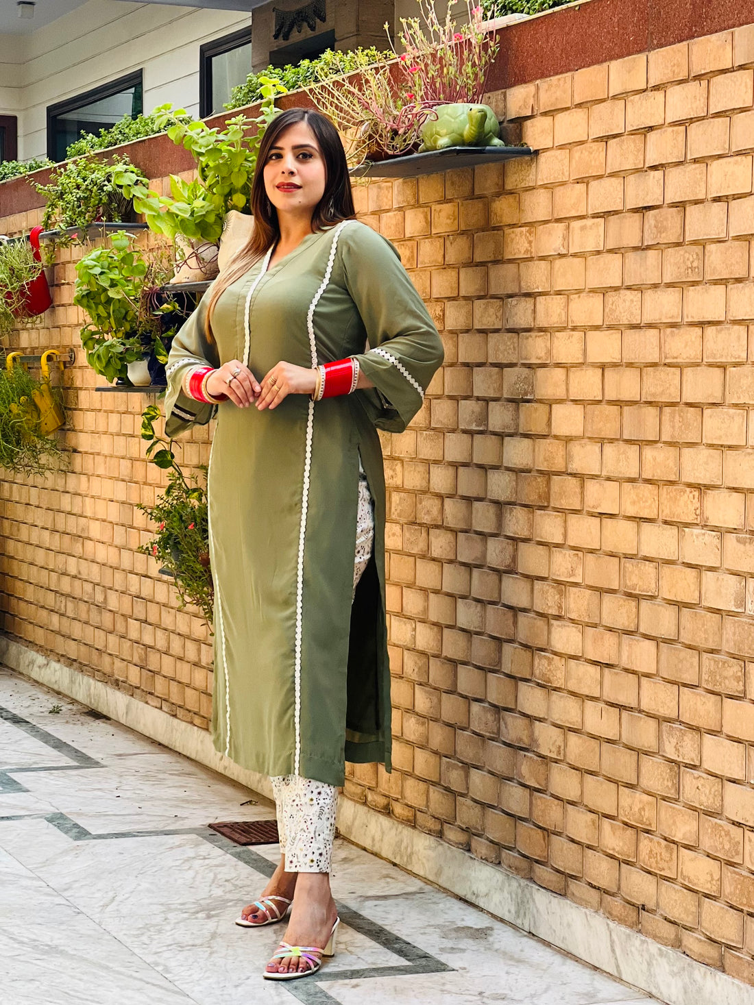 Olive Kurti with Pants