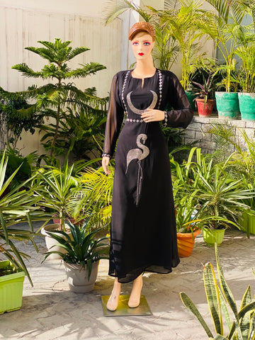 Black Embroidered Ethnic Maxi