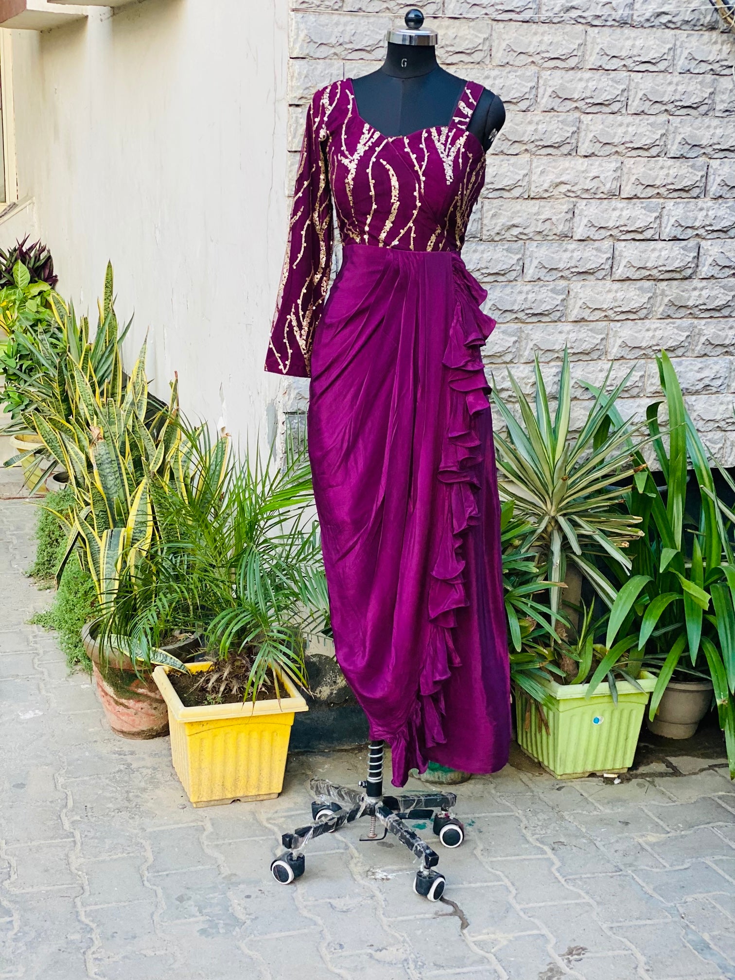 Wine Embroidered Drape