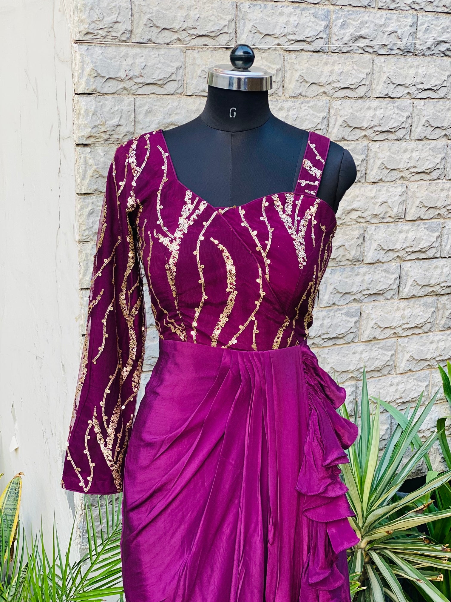 Wine Embroidered Drape