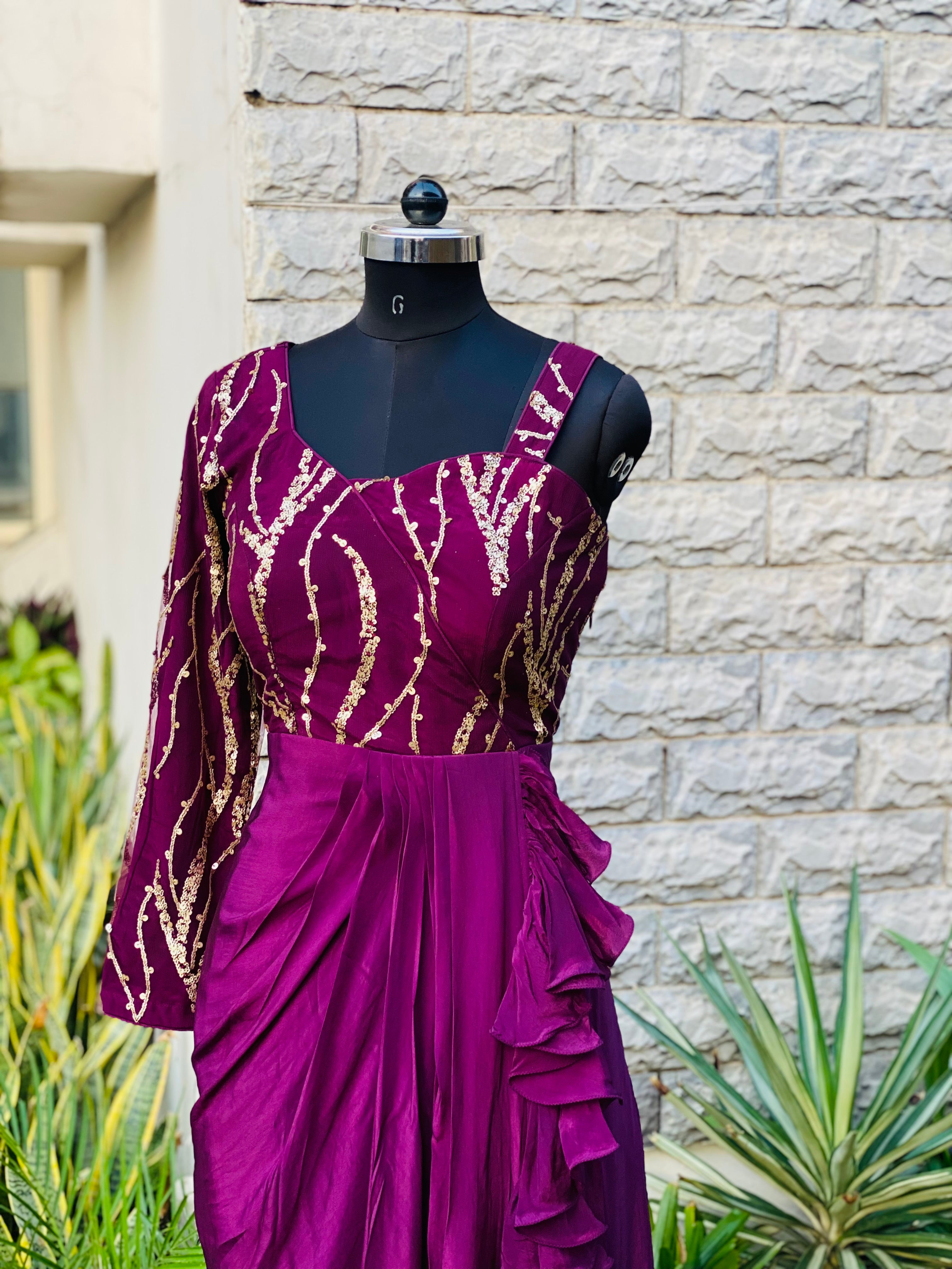 Wine Embroidered Drape