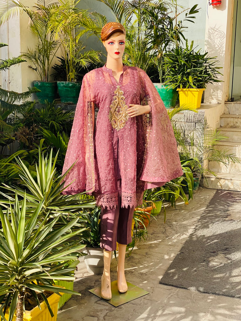 Old rose pink cape suit
