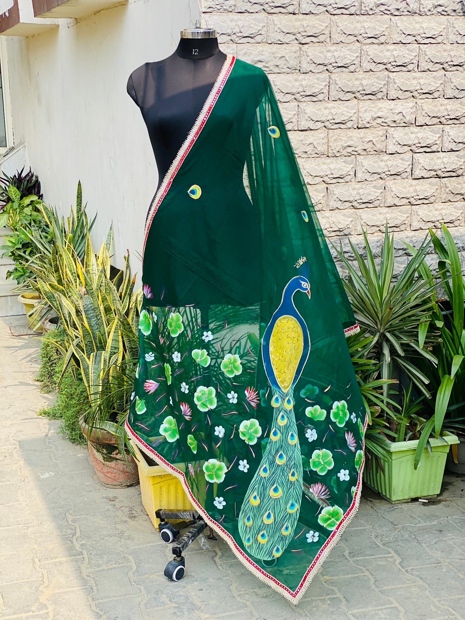 Bottle Green Peacock Dupatta
