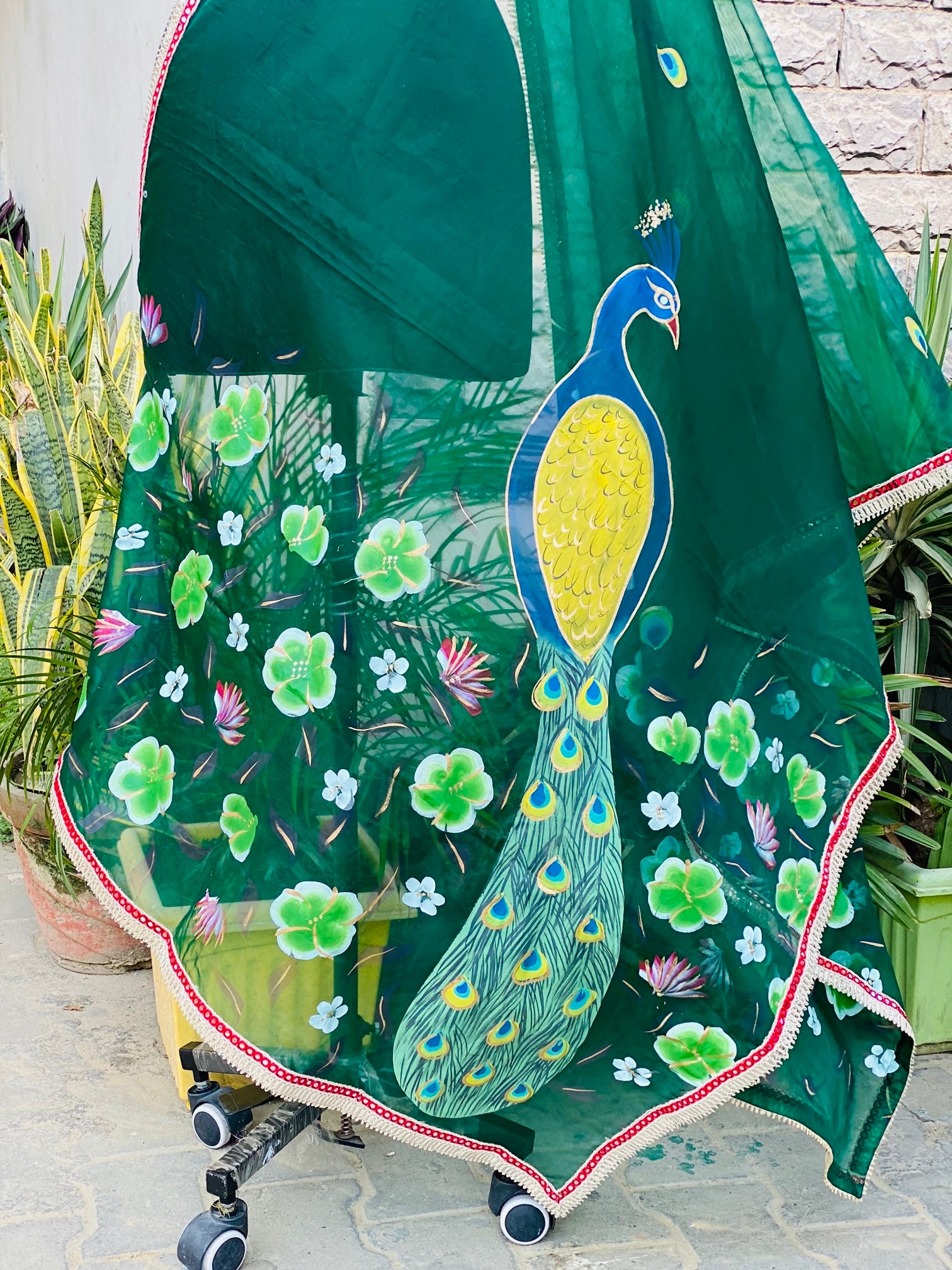 Bottle Green Peacock Dupatta