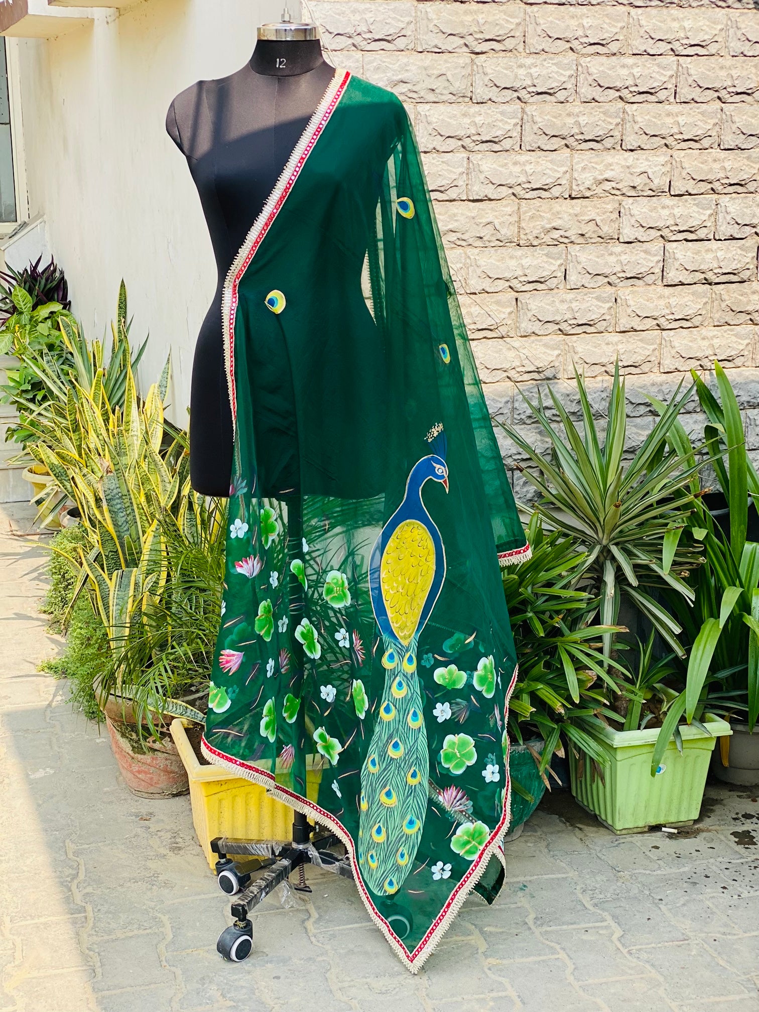 Bottle Green Peacock Dupatta