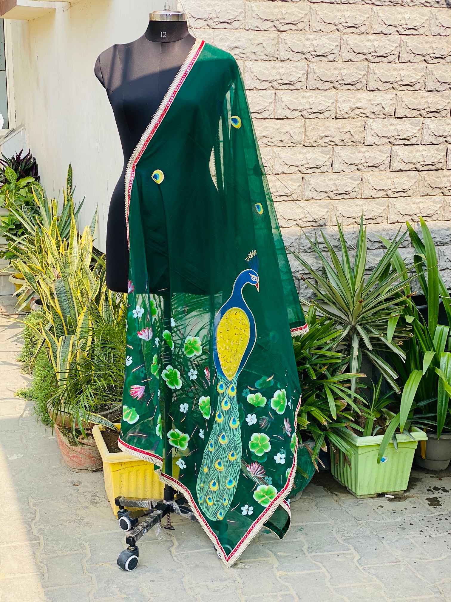 Bottle Green Peacock Dupatta