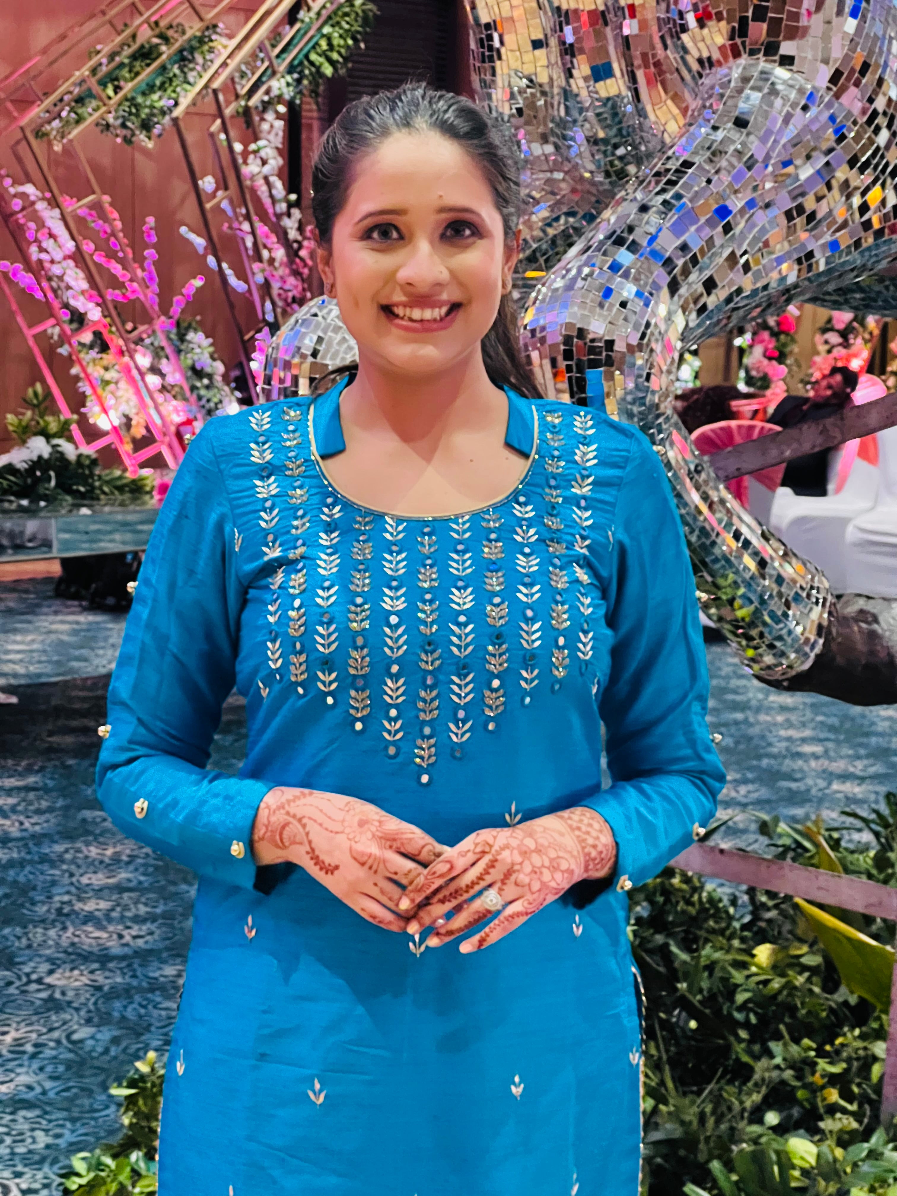 Blue Silk Embroidered Suit