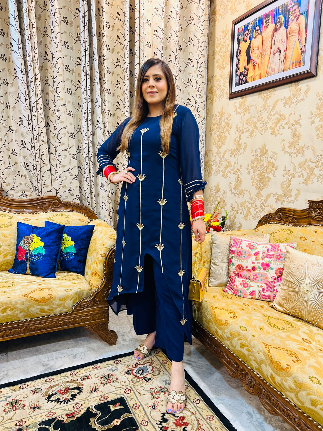 Navy Blue Lotus Suit