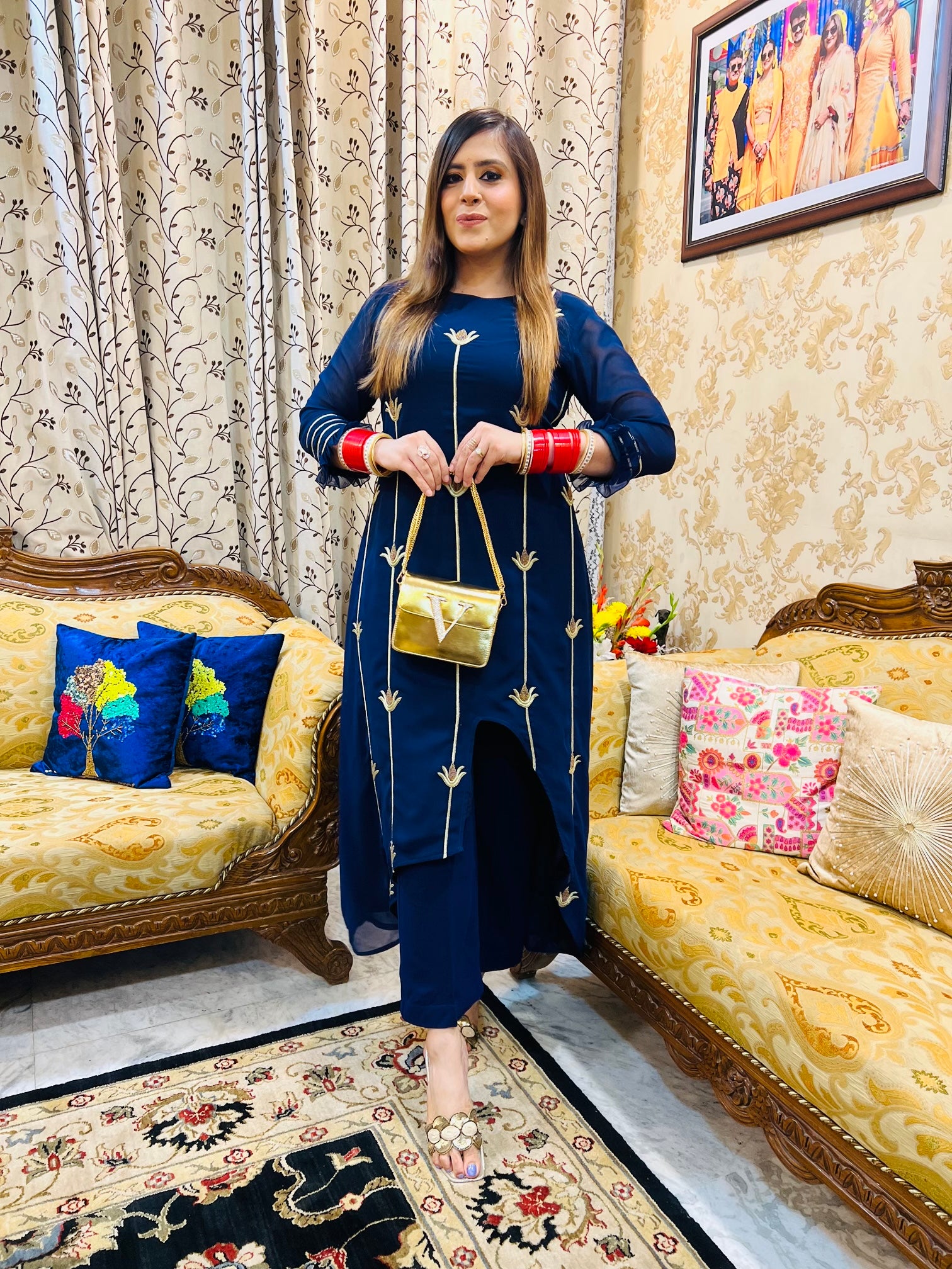 Navy Blue Lotus Suit