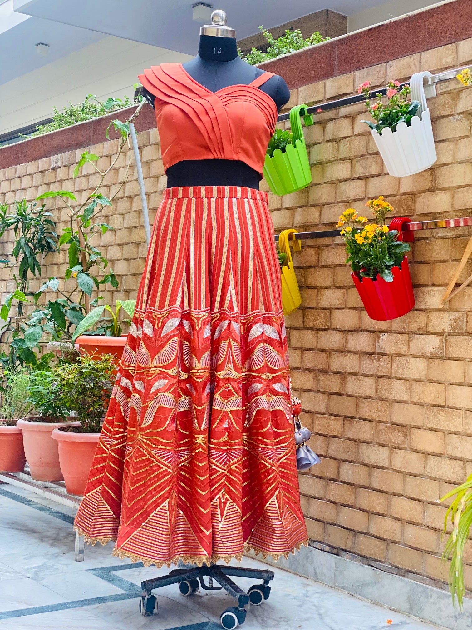 Rust Pure Georgette Lehenga