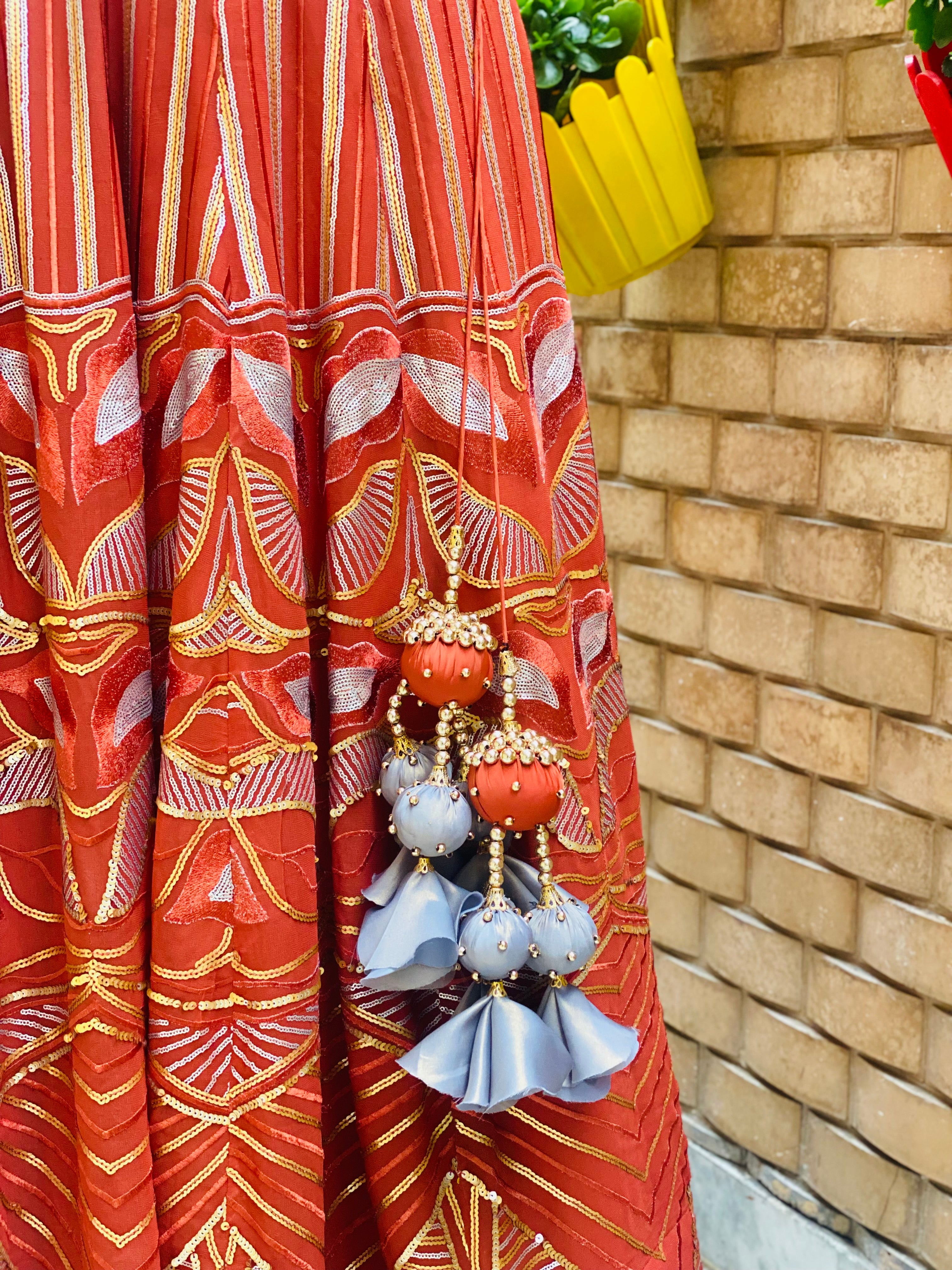 Rust Pure Georgette Lehenga